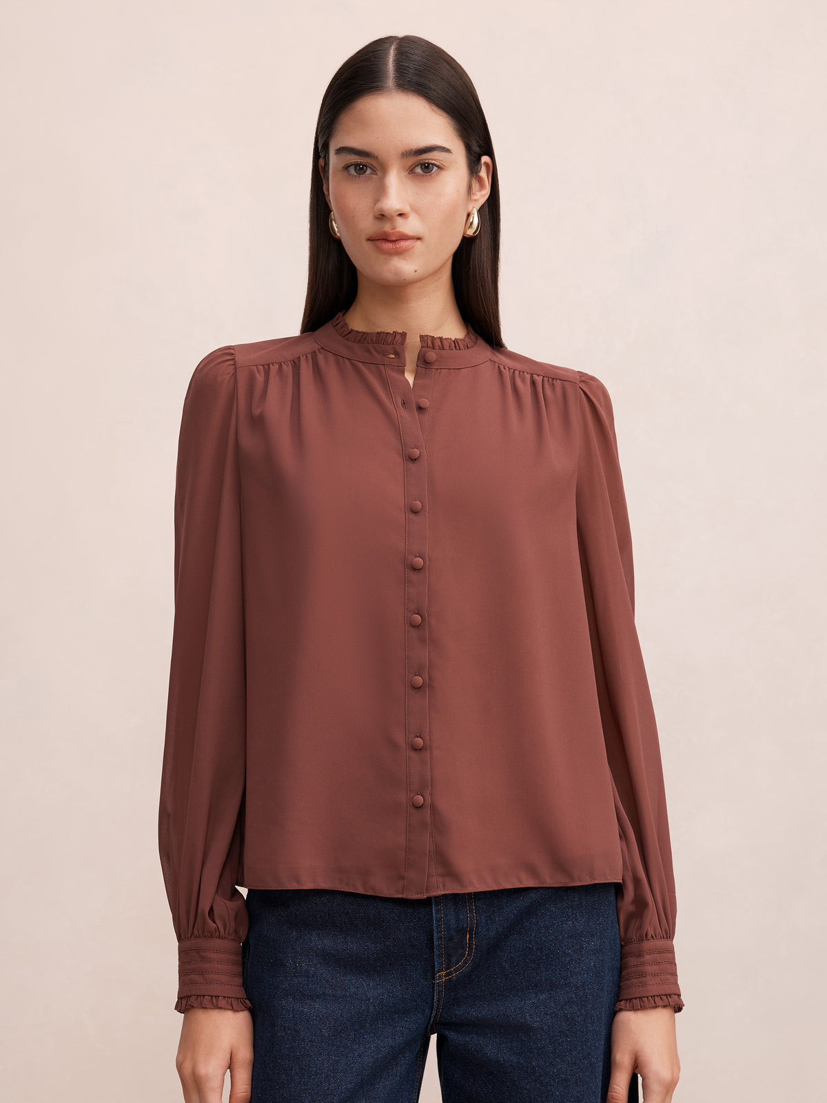 Khloe Picot Trim Long Sleeve Blouse