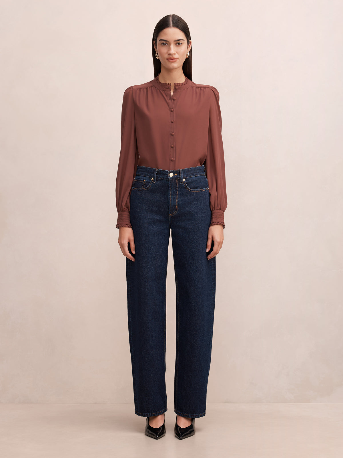 Khloe Picot Trim Long Sleeve Blouse