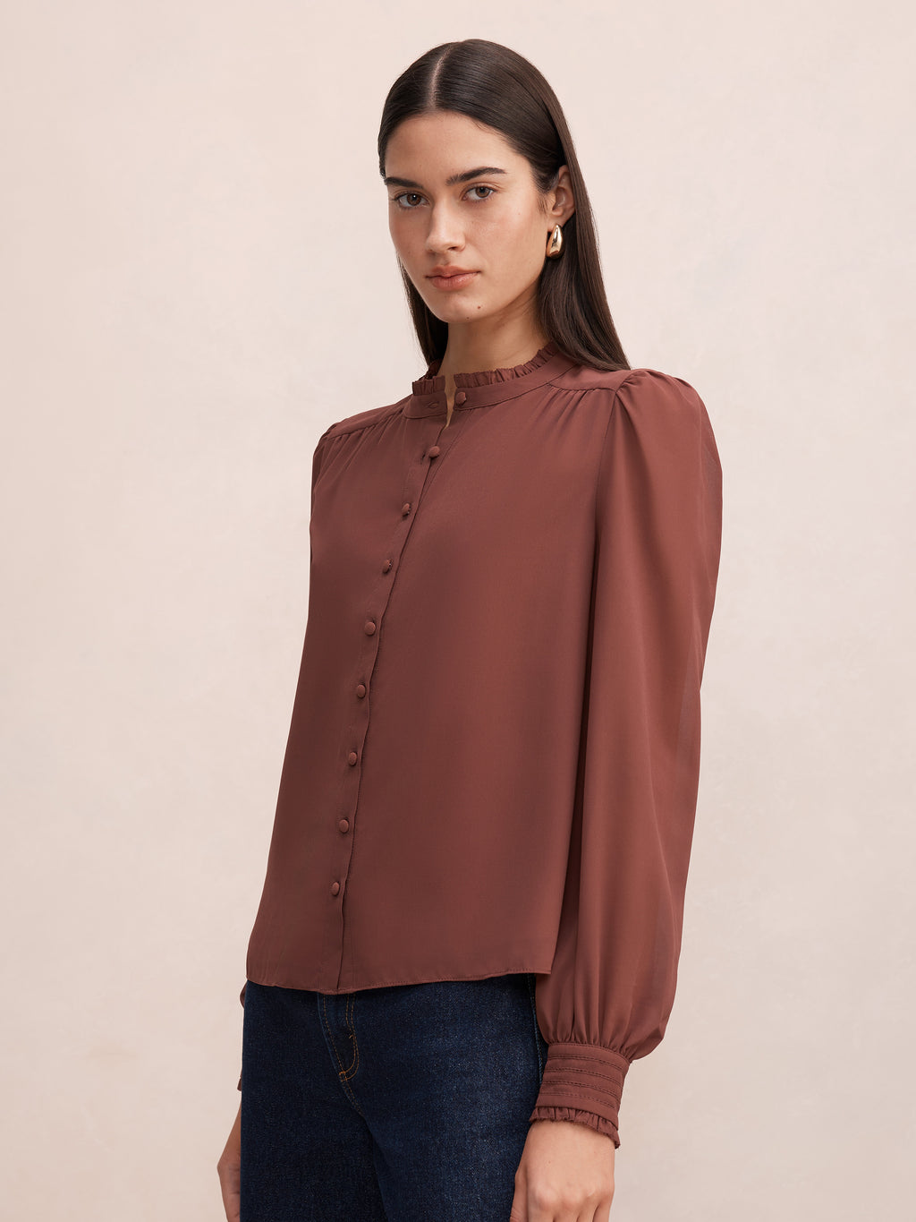 Khloe Picot Trim Long Sleeve Blouse