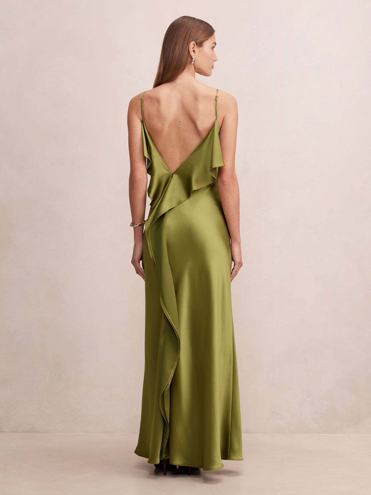 Allora Ruffle Back Satin Maxi