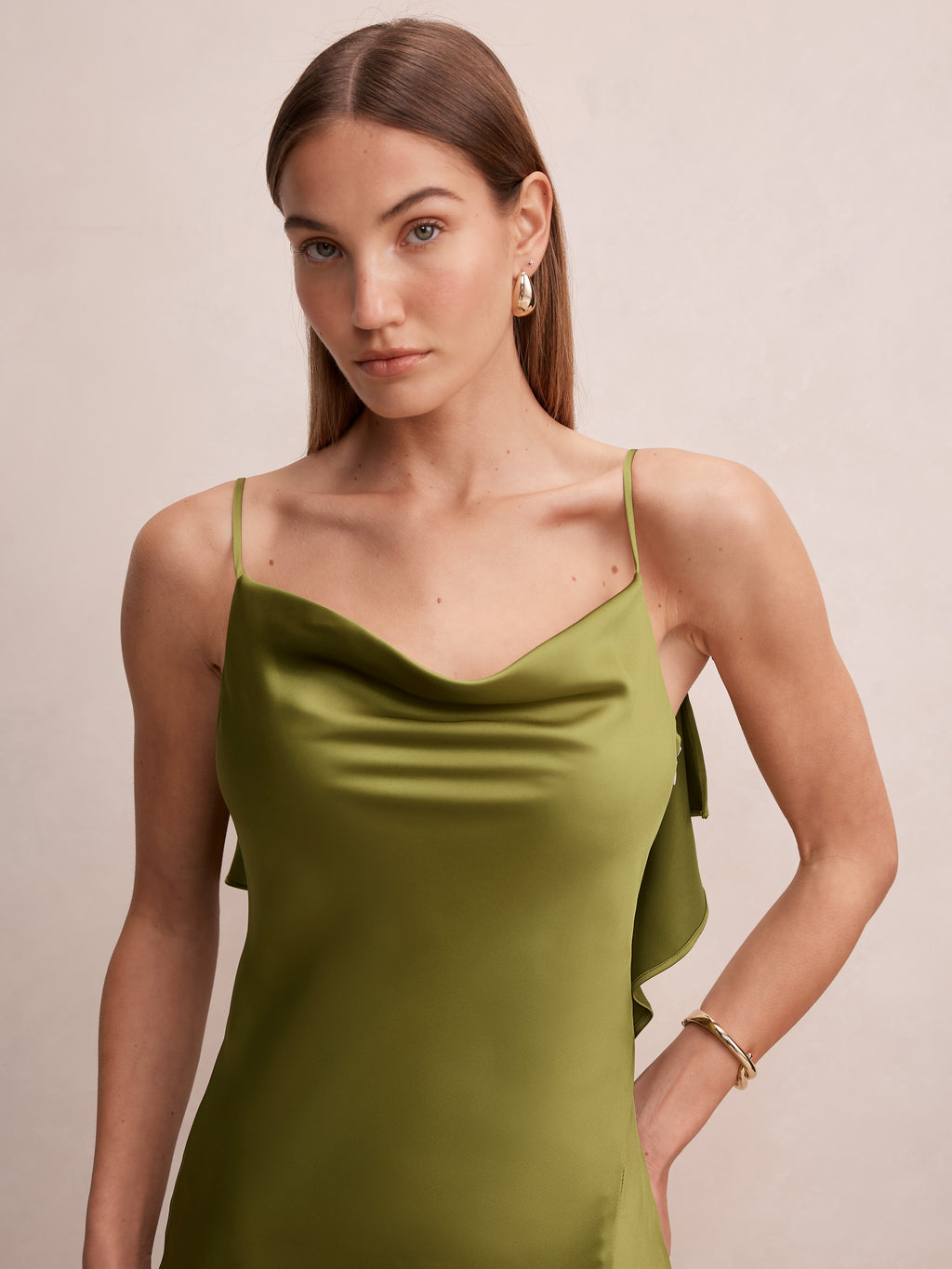 Allora Ruffle Back Satin Maxi