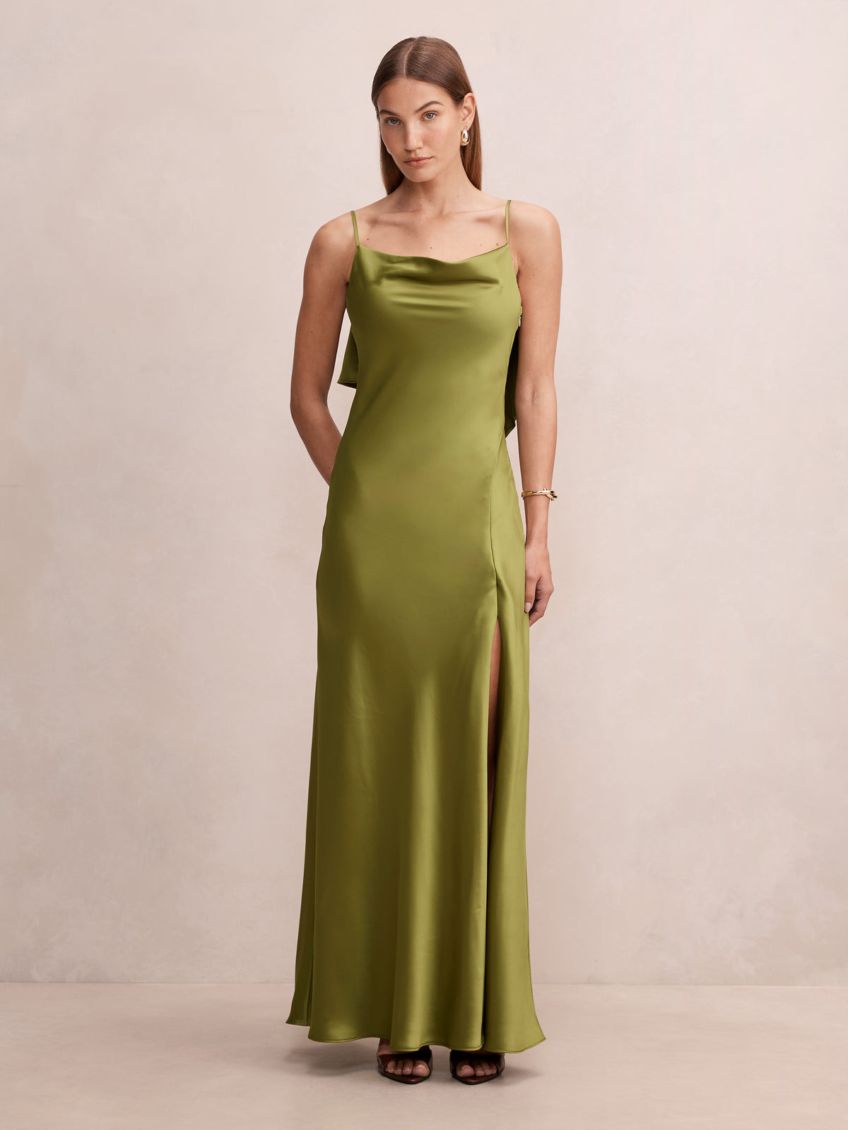 Allora Ruffle Back Satin Maxi