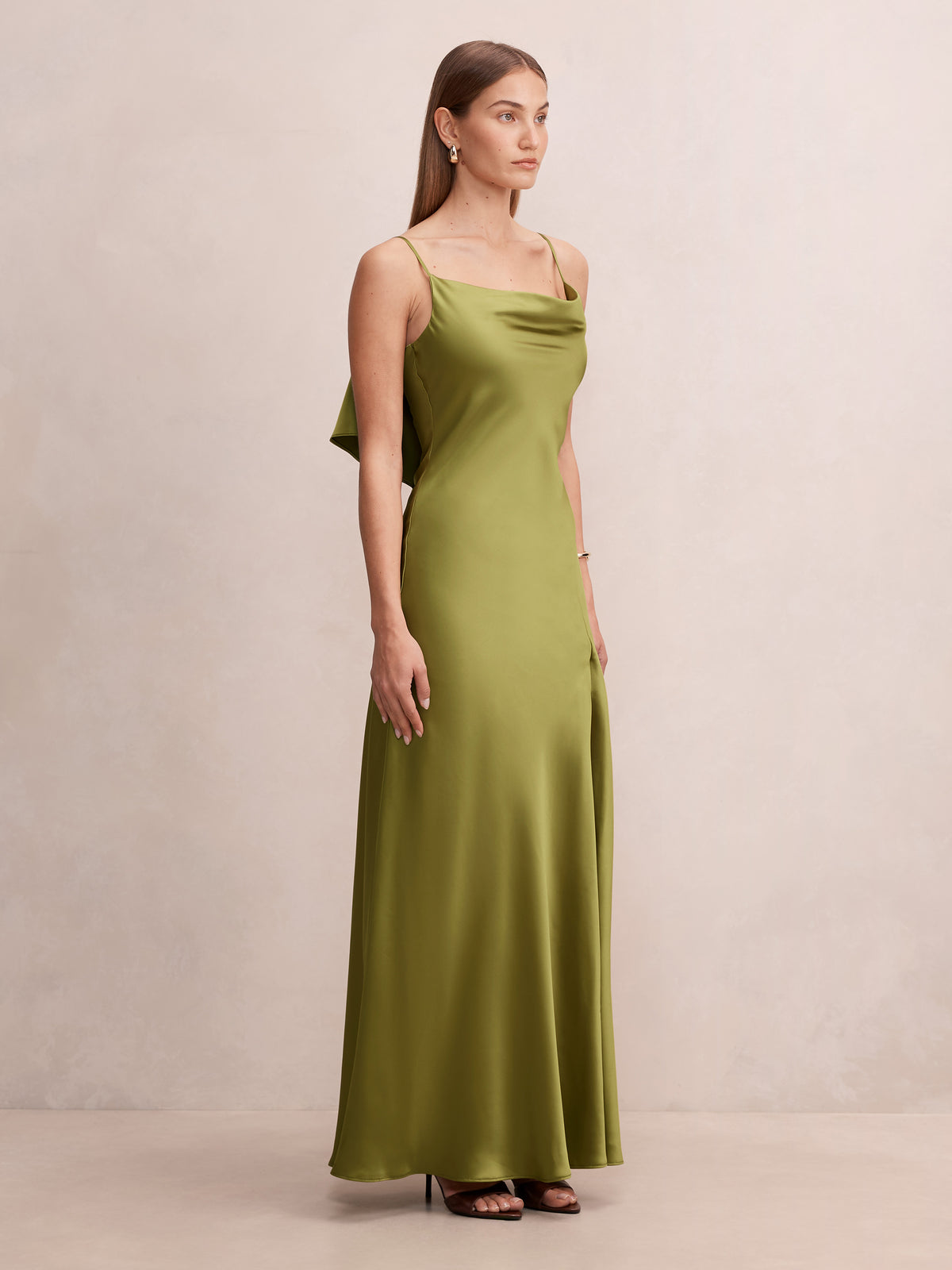 Allora Ruffle Back Satin Maxi