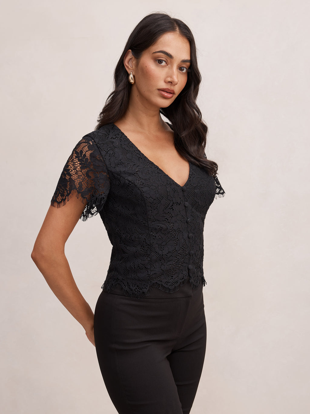 Vienna Lace V Neck Top