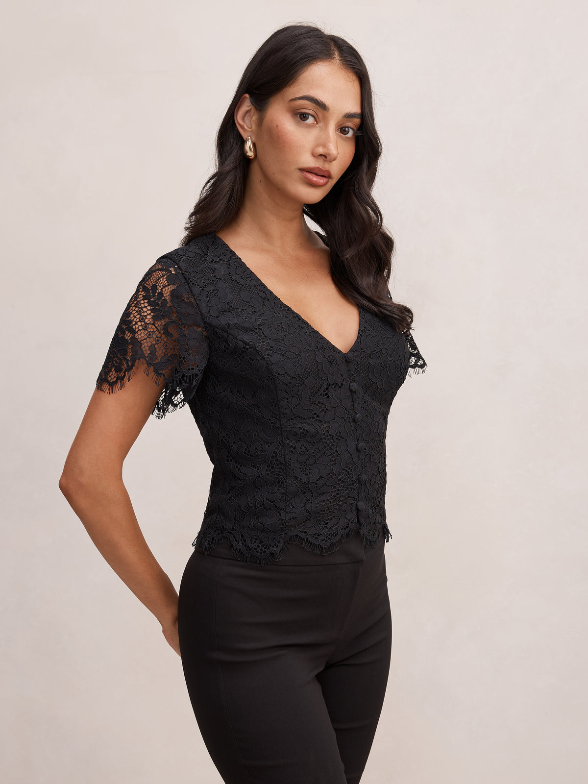 Vienna Lace V Neck Top