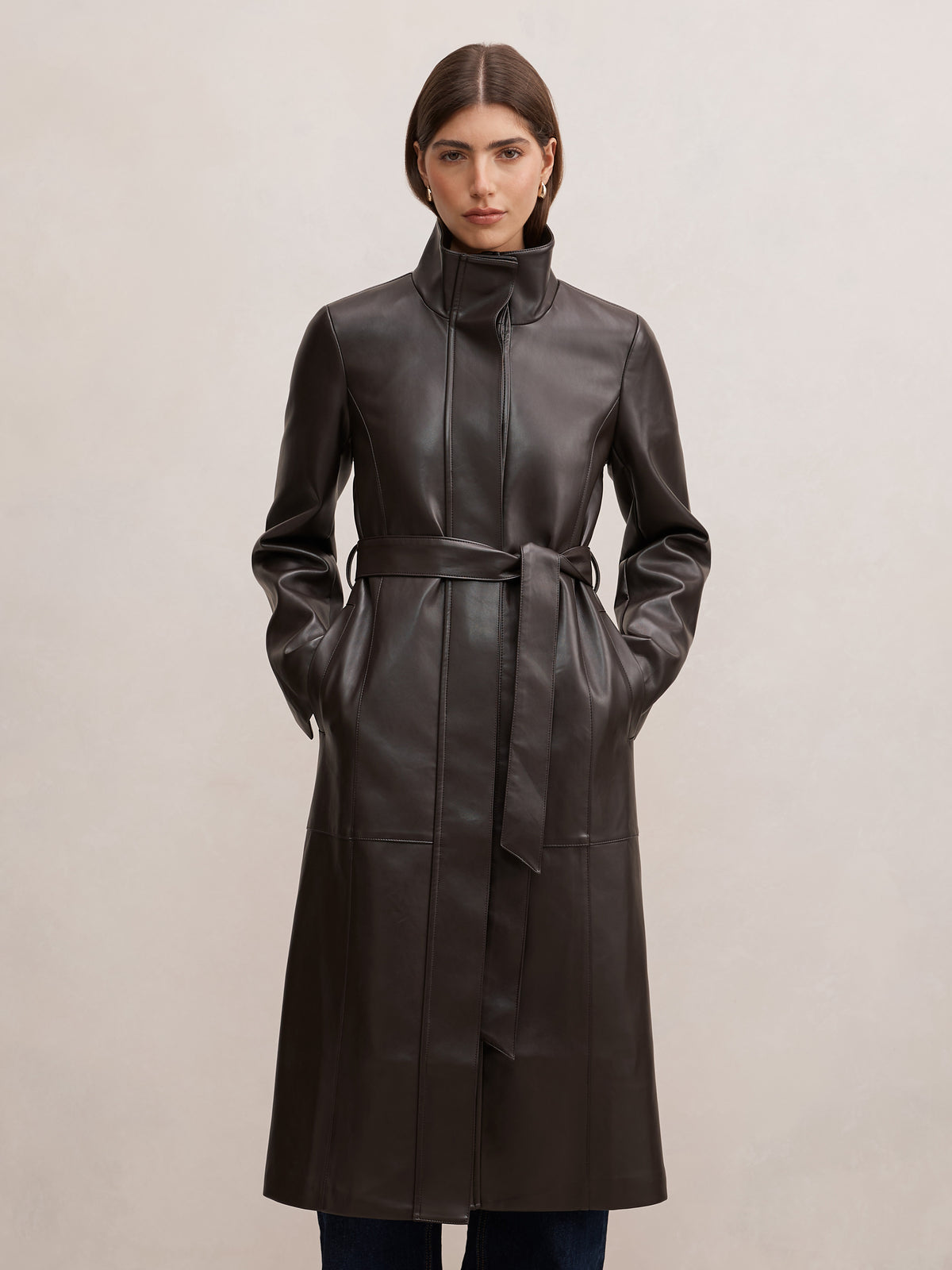 Bonnie PU Funnel Trench Coat