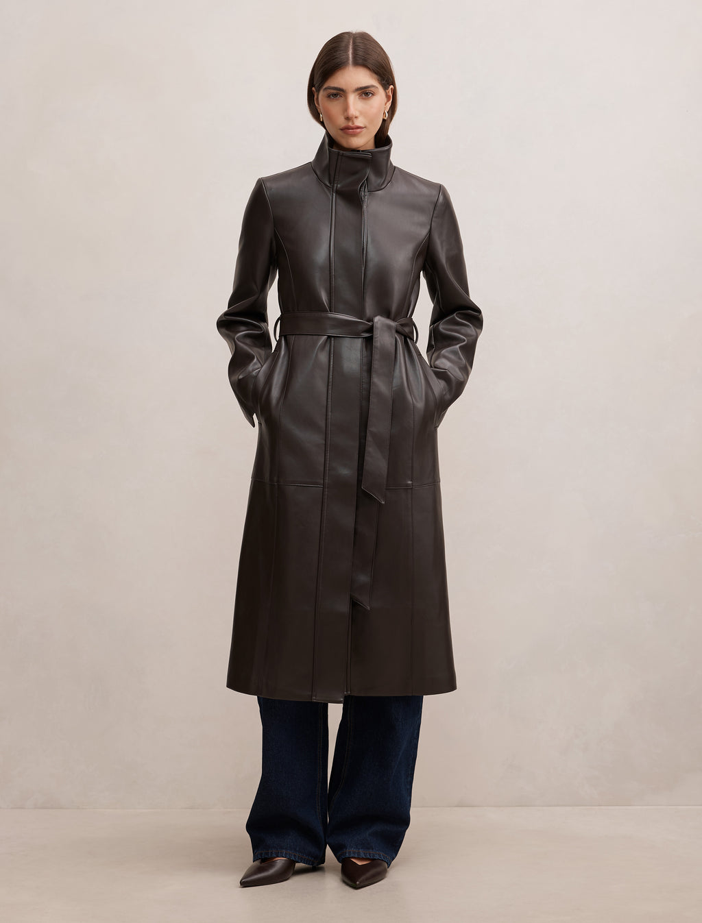 Bonnie PU Funnel Trench Coat