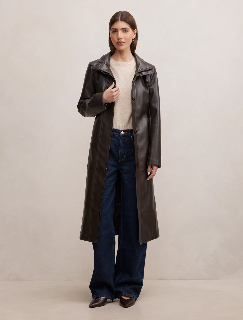 Bonnie PU Funnel Trench Coat