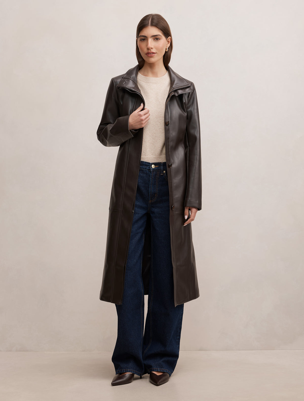Bonnie PU Funnel Trench Coat