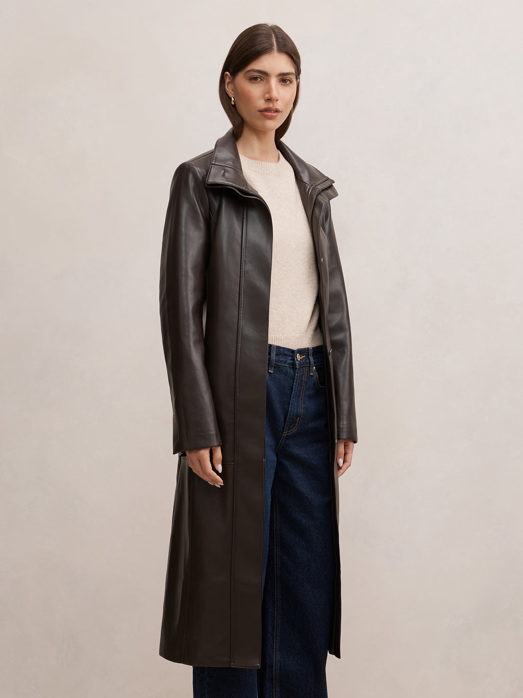 Bonnie PU Funnel Trench Coat