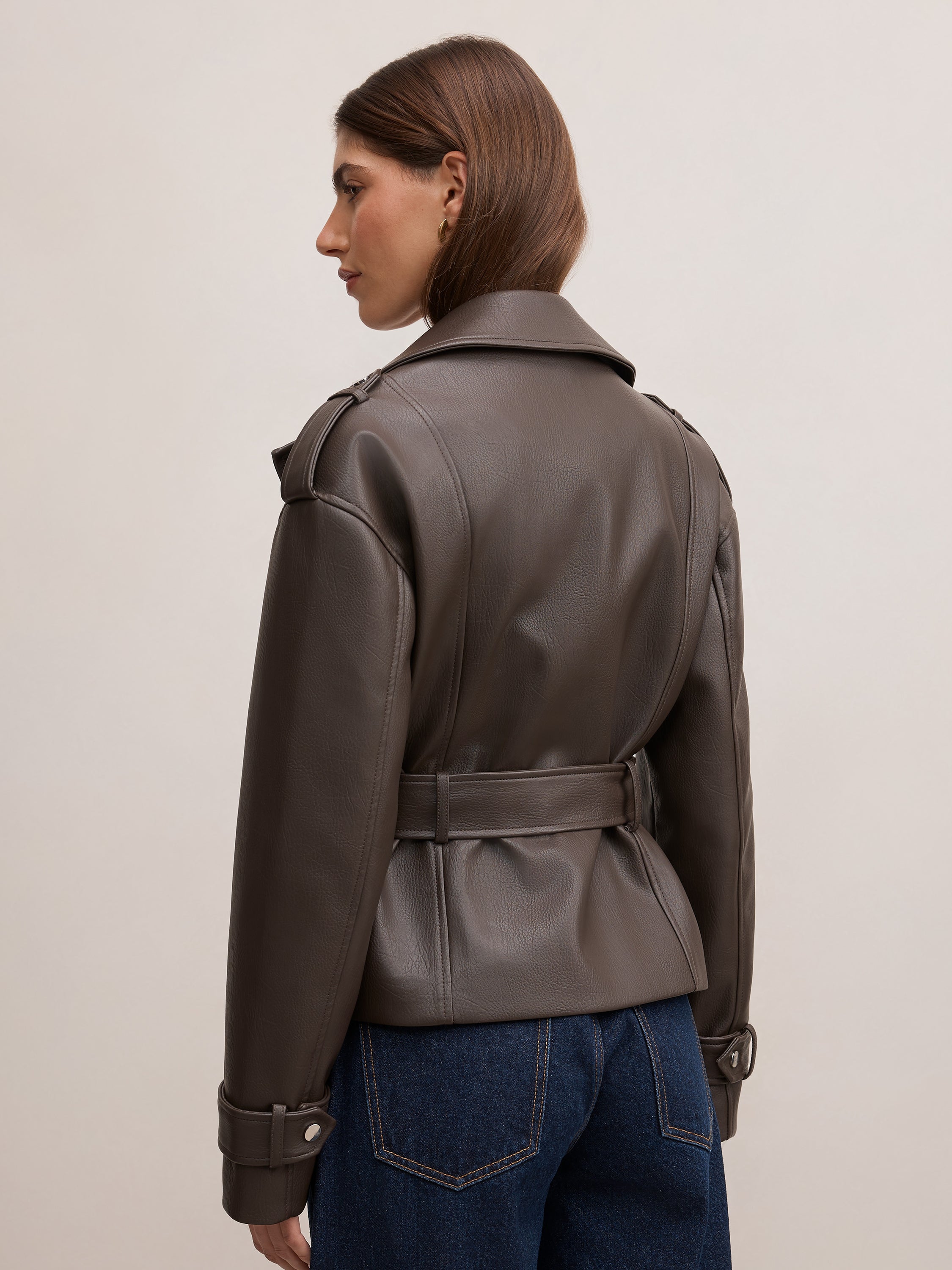 Brooklyn PU Belted Biker Jacket