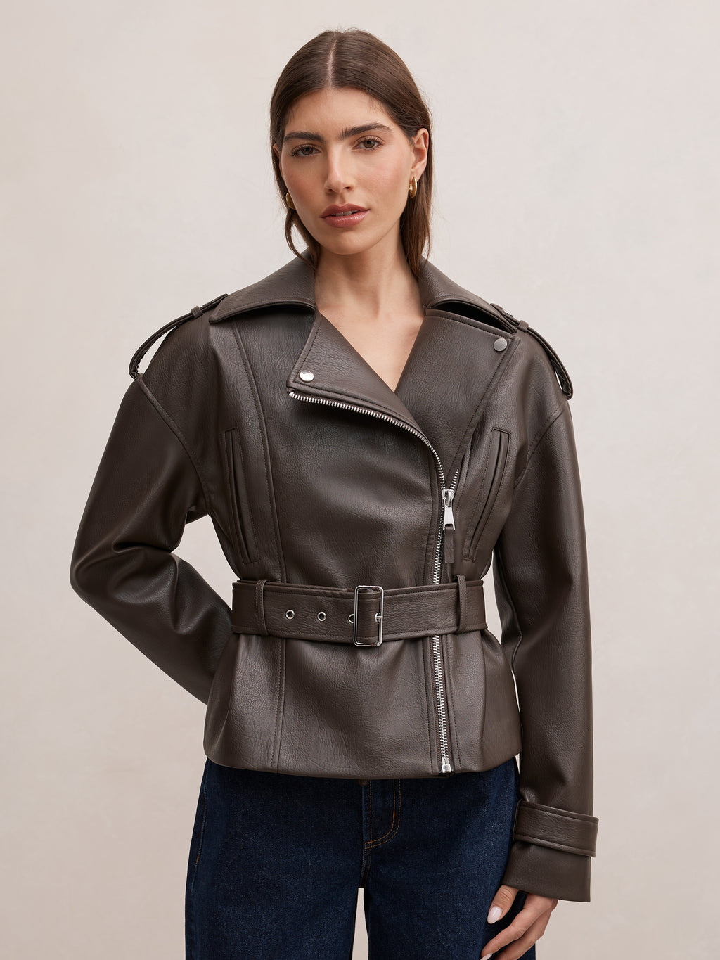Brooklyn PU Belted Biker Jacket