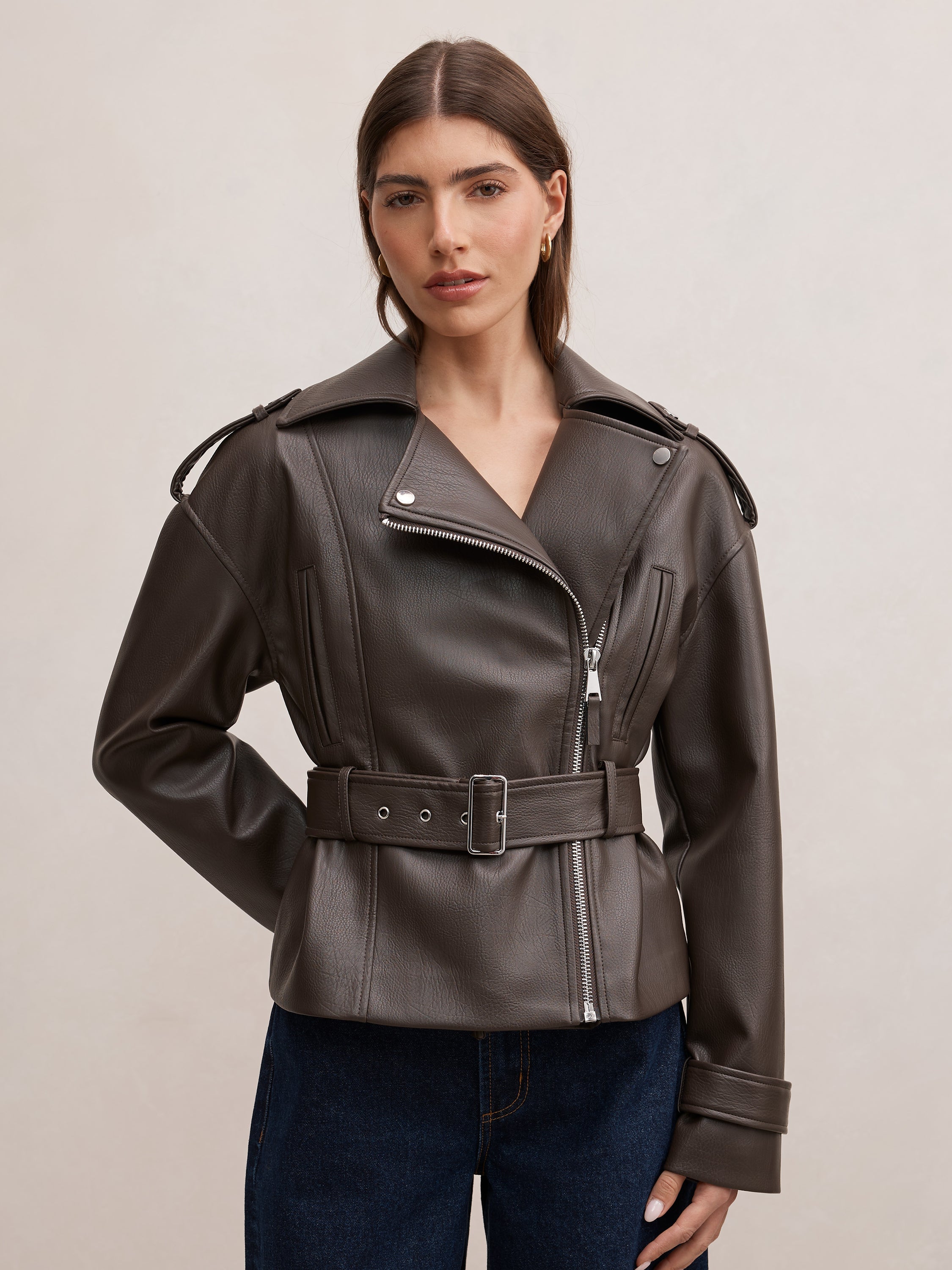 Brooklyn PU Belted Biker Jacket