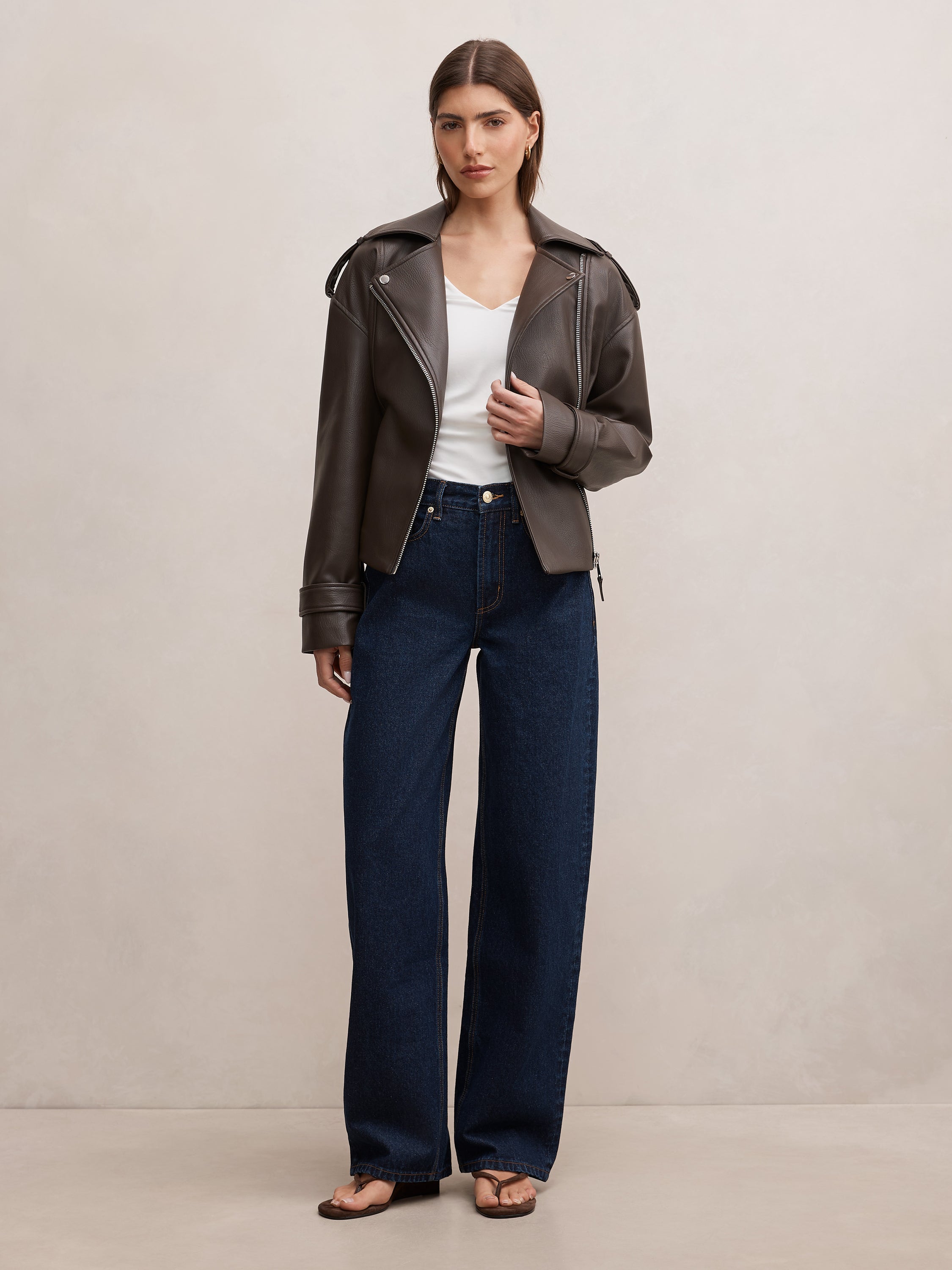 Brooklyn PU Belted Biker Jacket