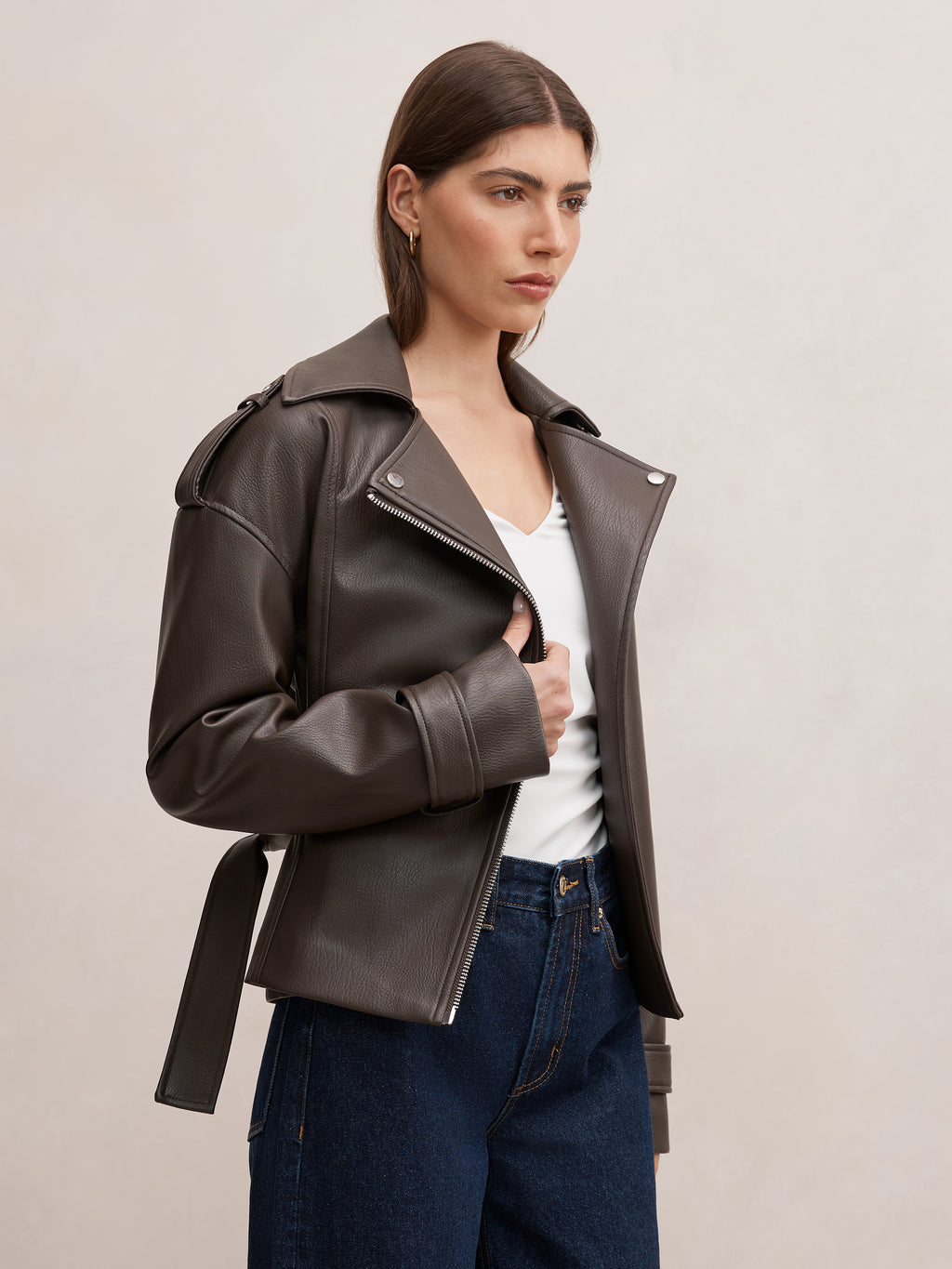 Brooklyn PU Belted Biker Jacket