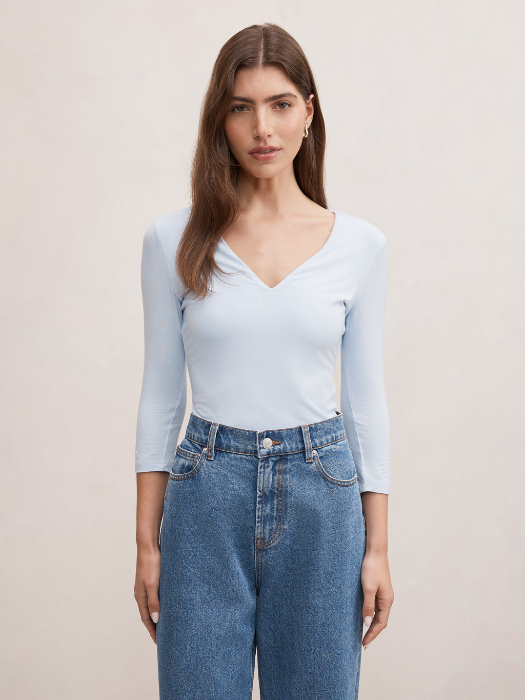 Tia V Neck 3/4 Sleeve Top