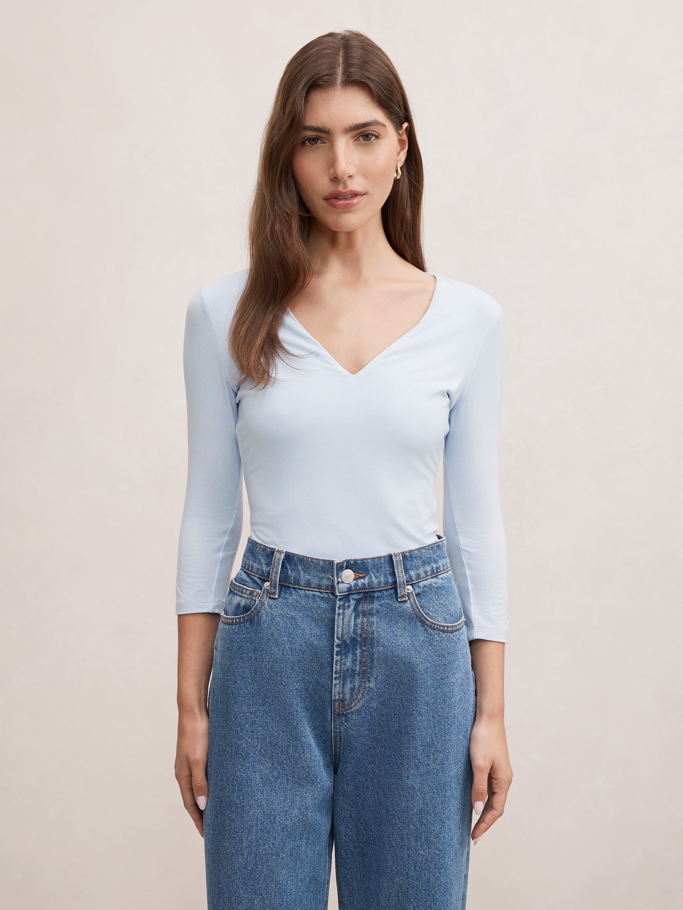 Tia V Neck 3/4 Sleeve Top