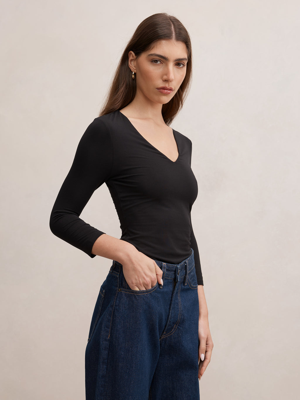 Tia V Neck 3/4 Sleeve Top
