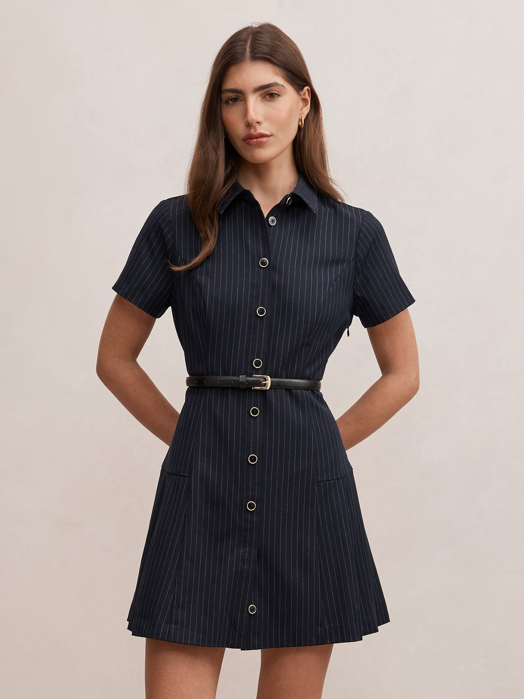 Gigi Pleated Button Down Mini Dress