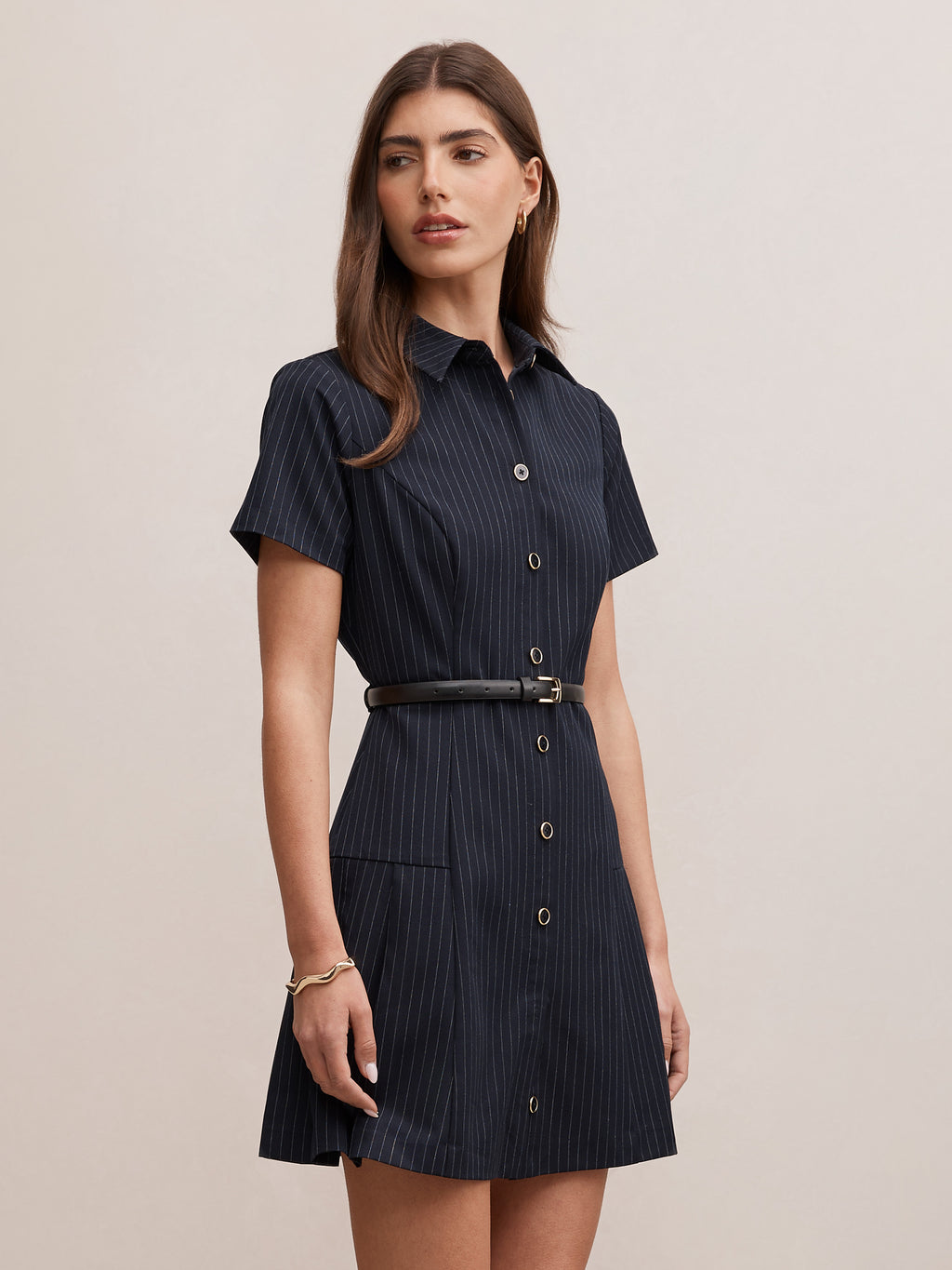 Gigi Pleated Button Down Mini Dress