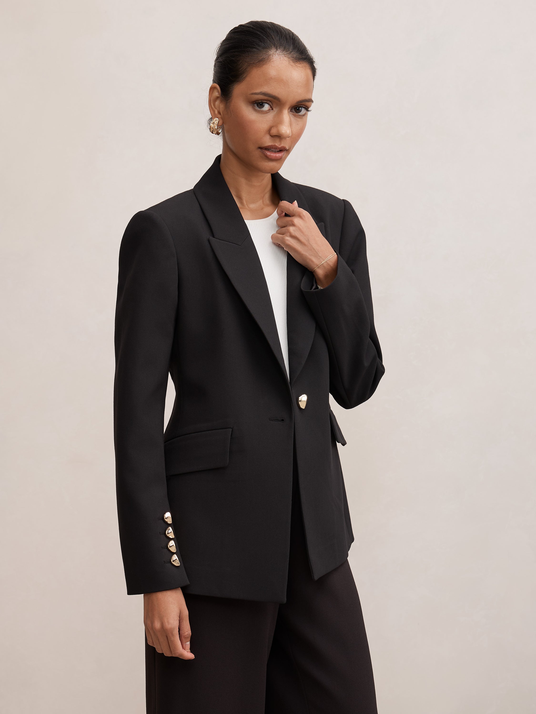 Trixie Petite Gold Button Blazer