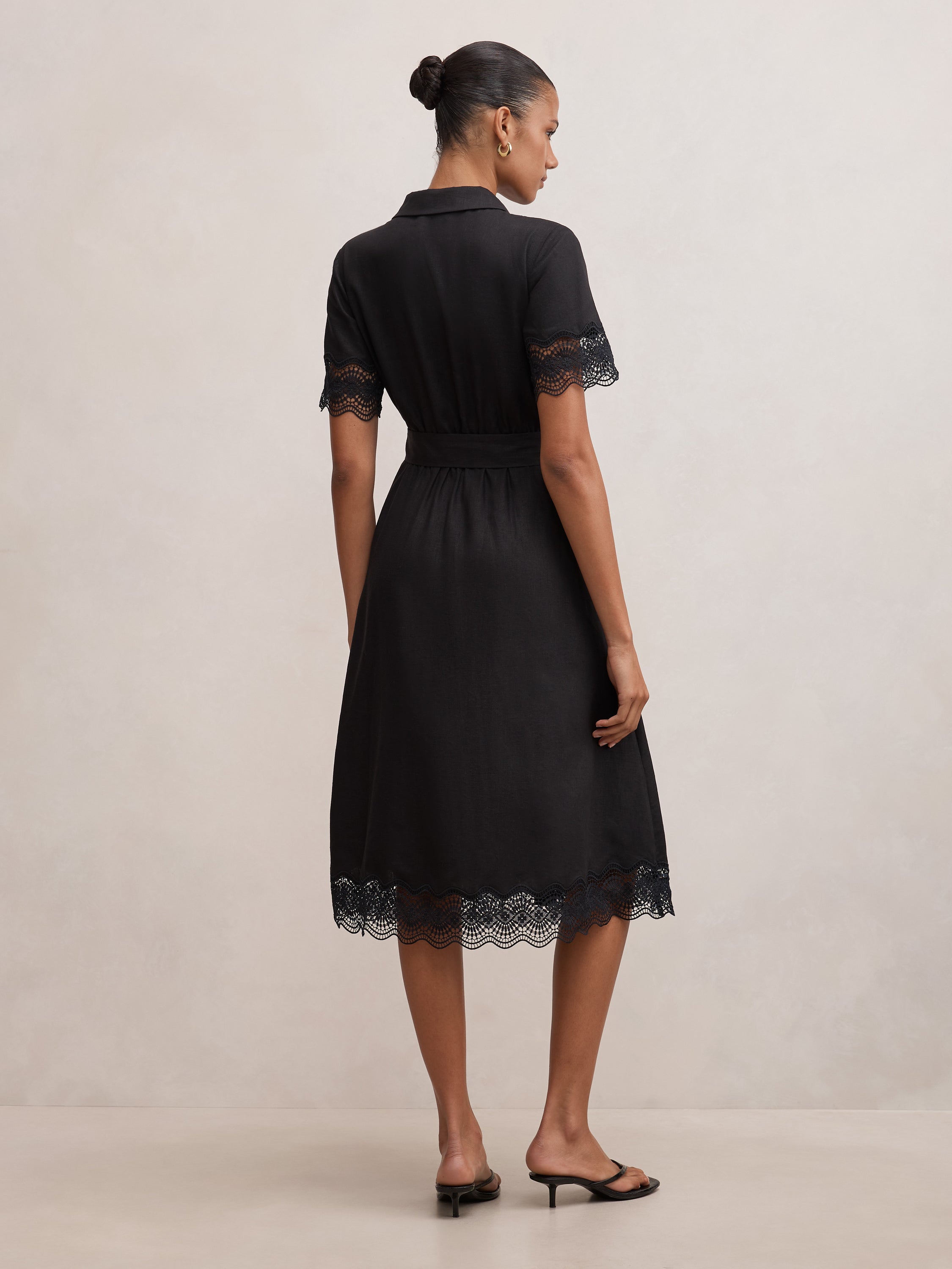 Eliana Lace Trim Linen Midi Dress