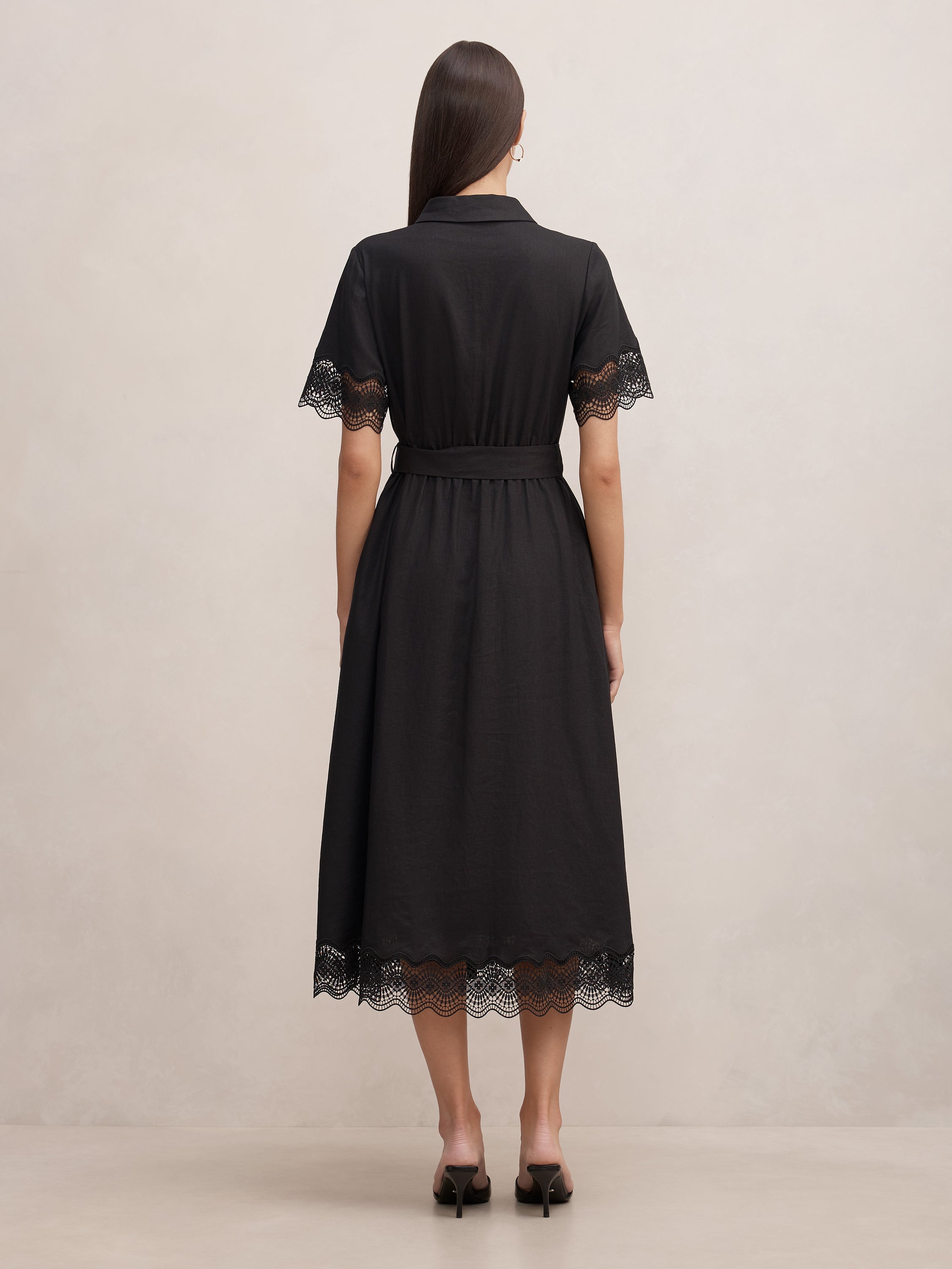 Eliana Lace Trim Linen Midi Dress