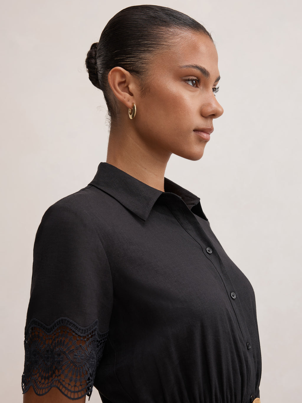 Eliana Lace Trim Linen Midi Dress