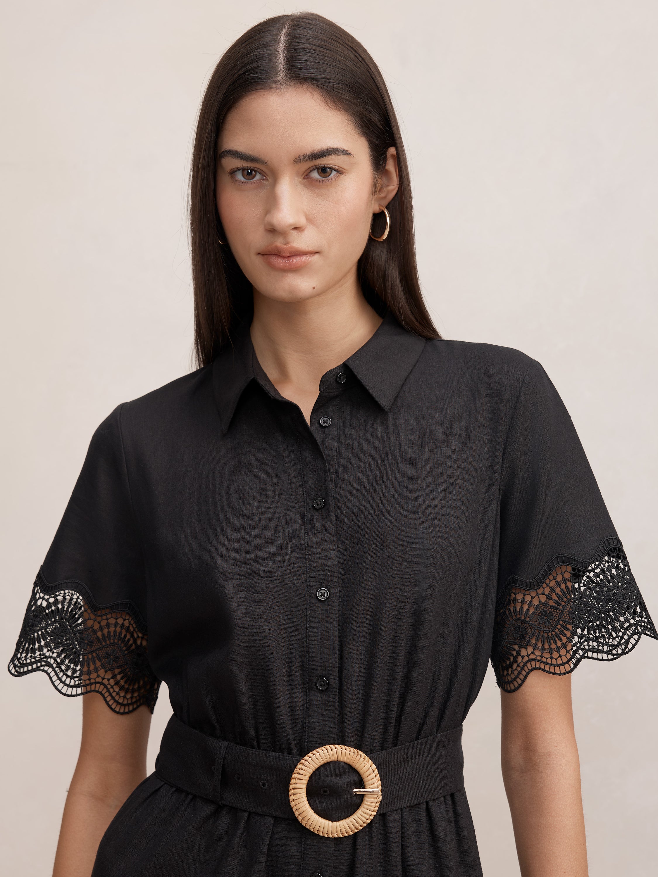 Eliana Lace Trim Linen Midi Dress