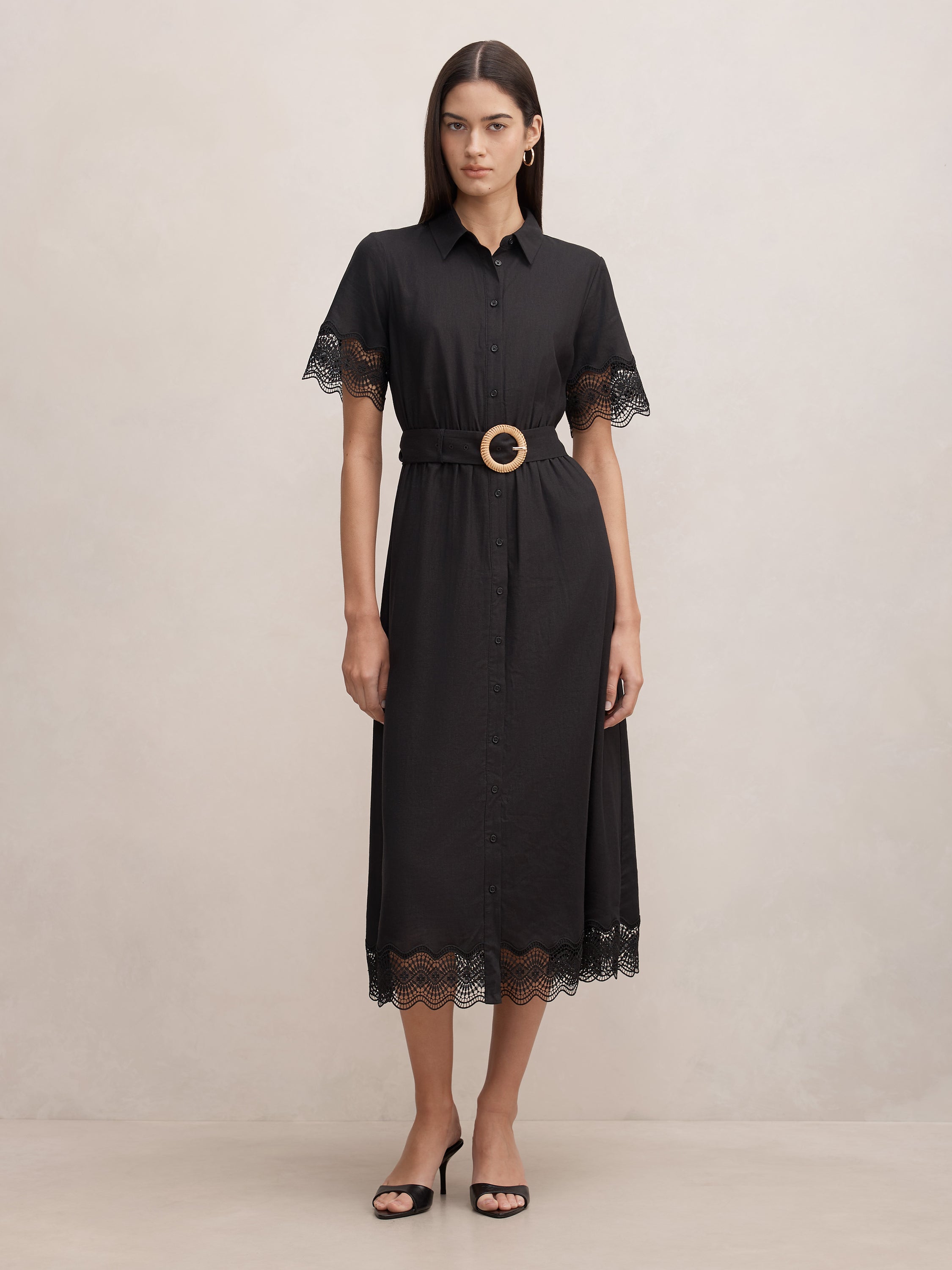 Eliana Lace Trim Linen Midi Dress
