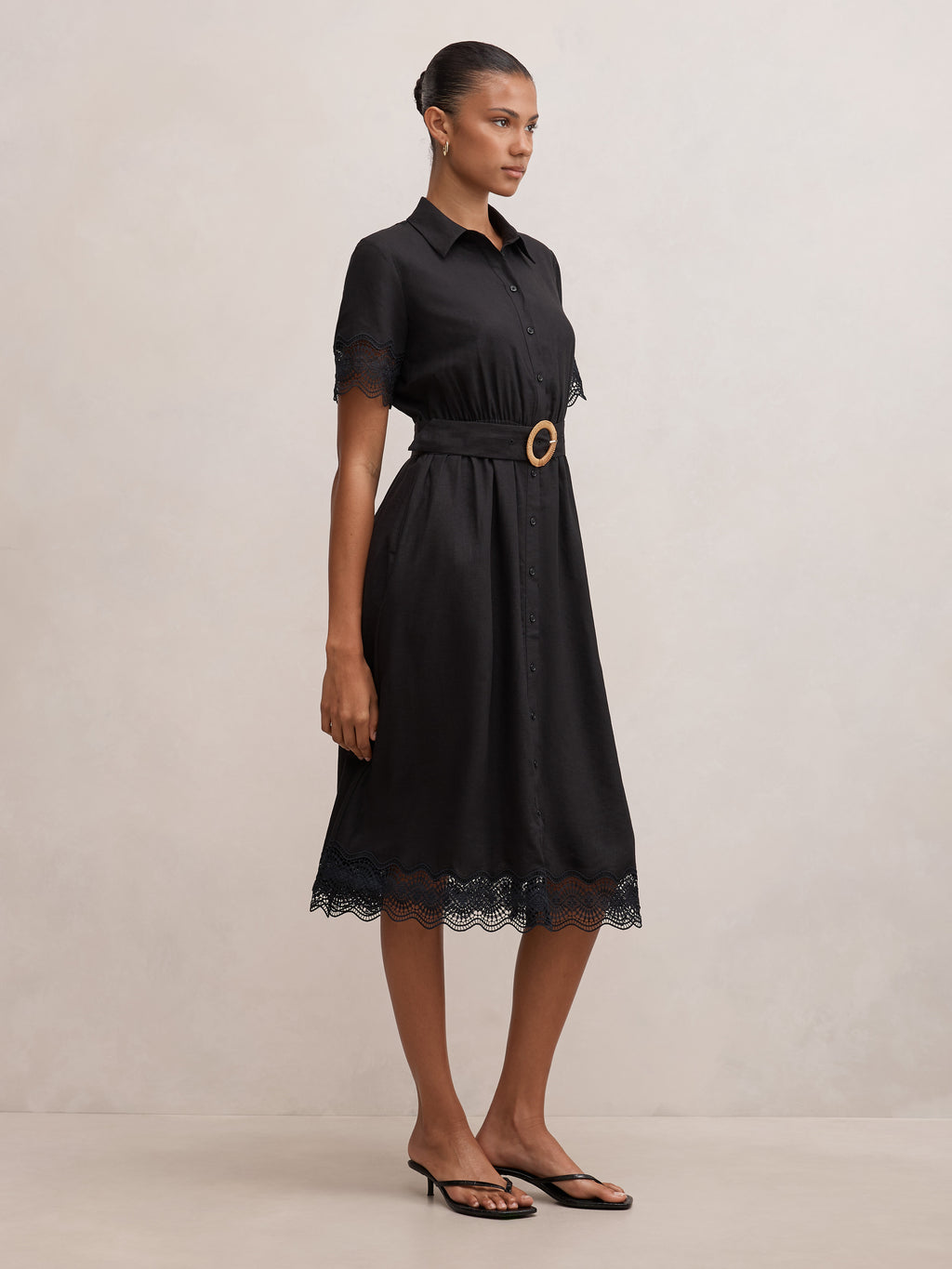 Eliana Lace Trim Linen Midi Dress