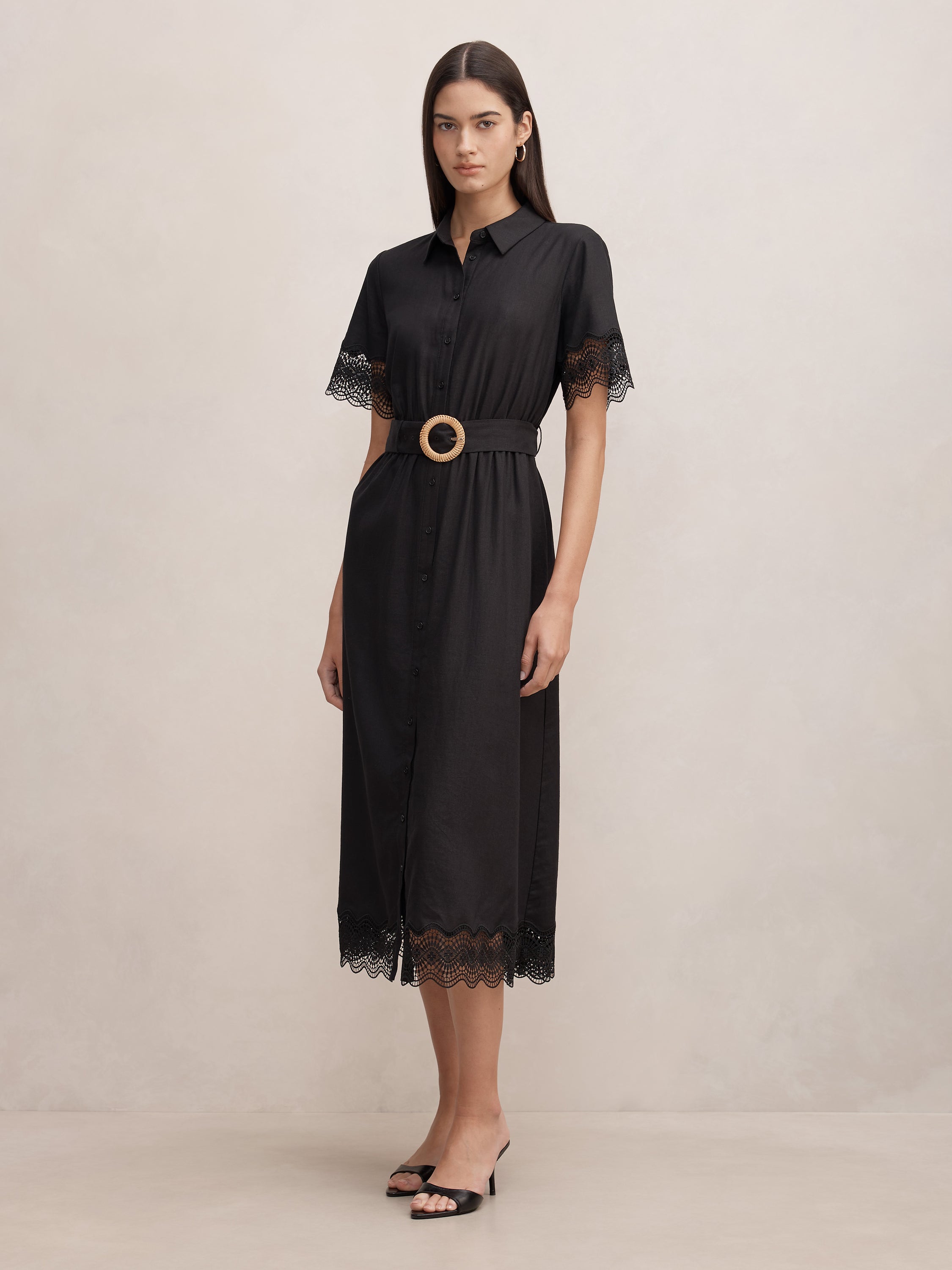 Eliana Lace Trim Linen Midi Dress