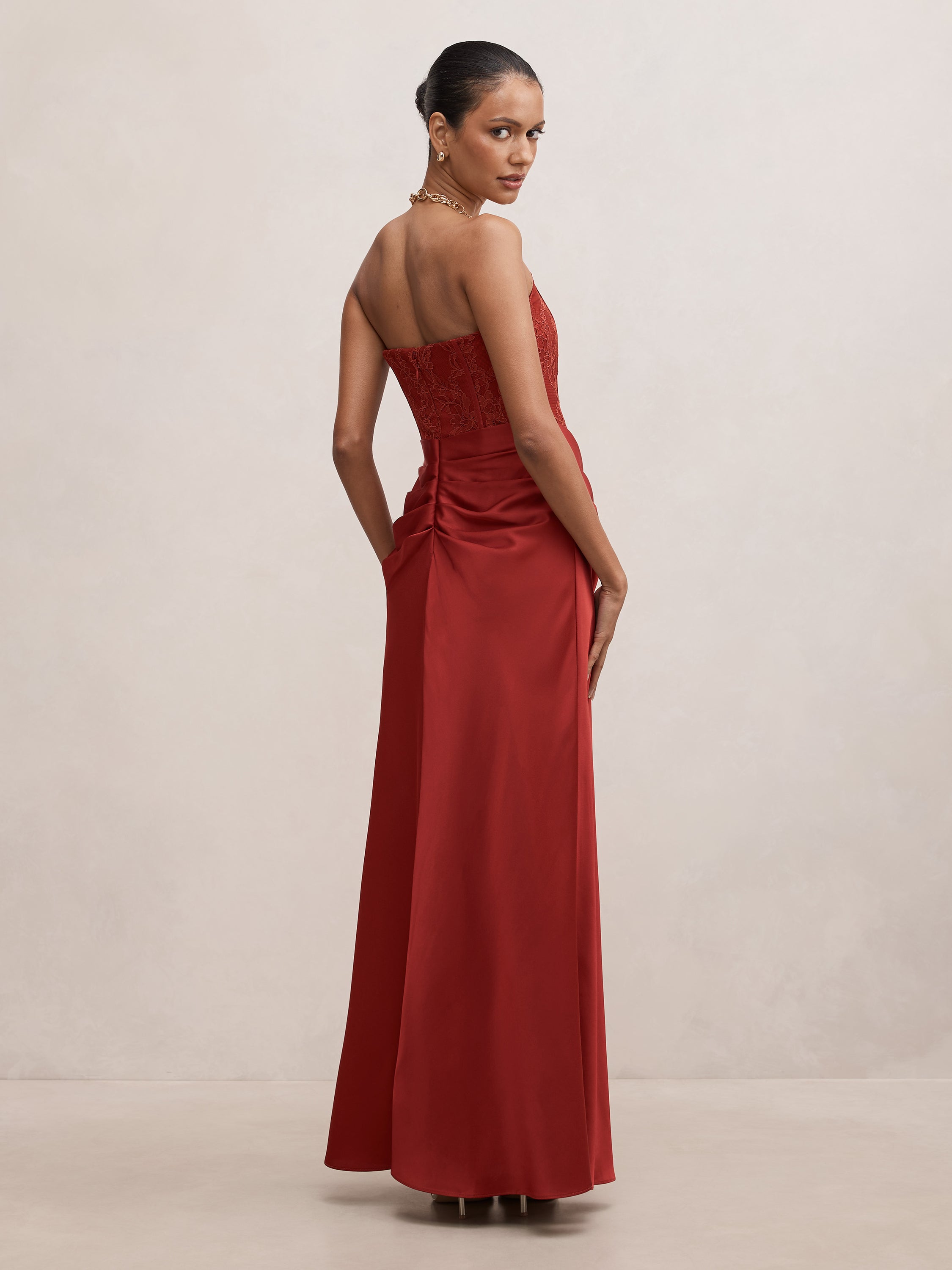 Ivy Petite Lace Corset Drape Maxi