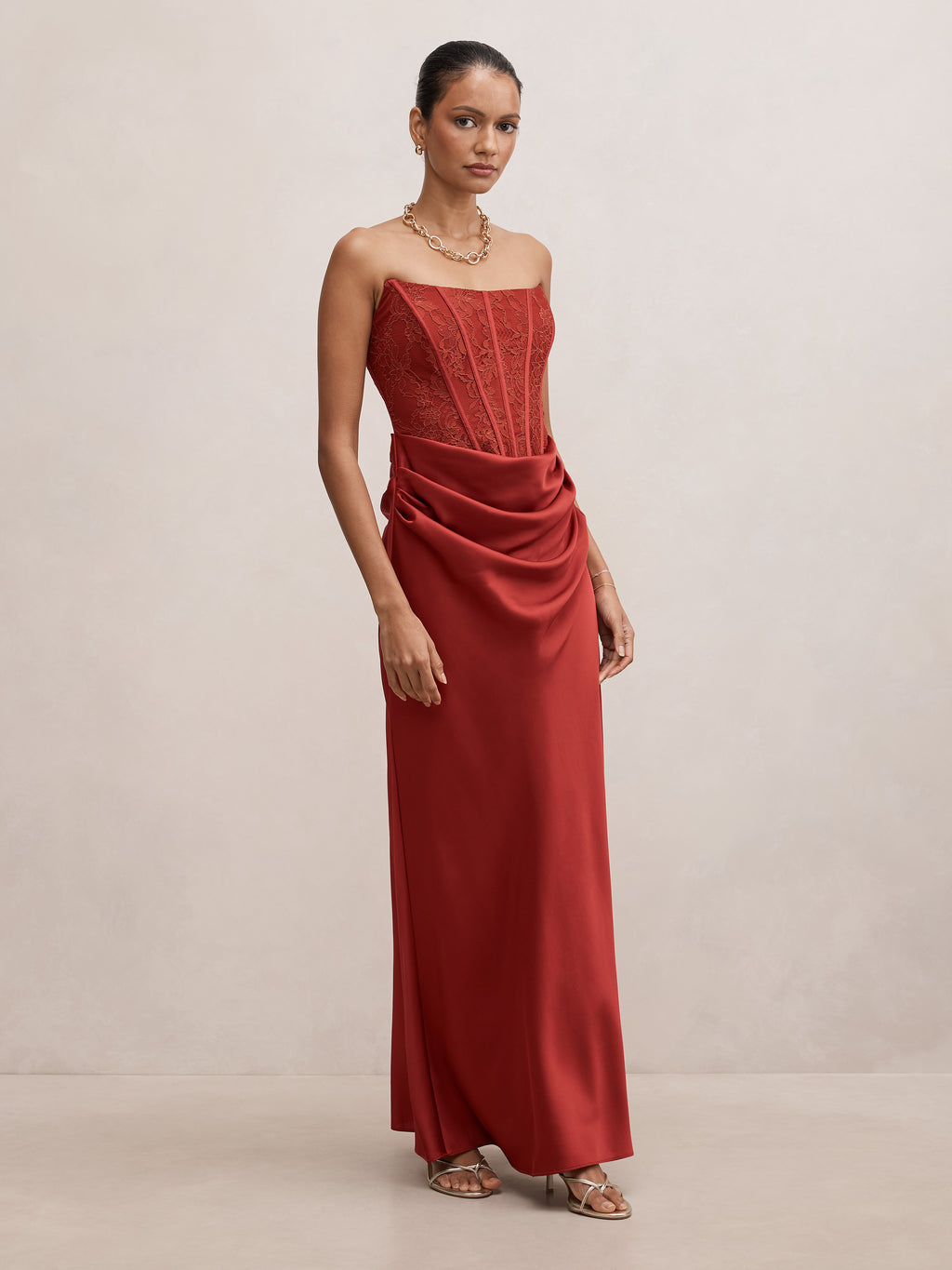 Ivy Petite Lace Corset Drape Maxi