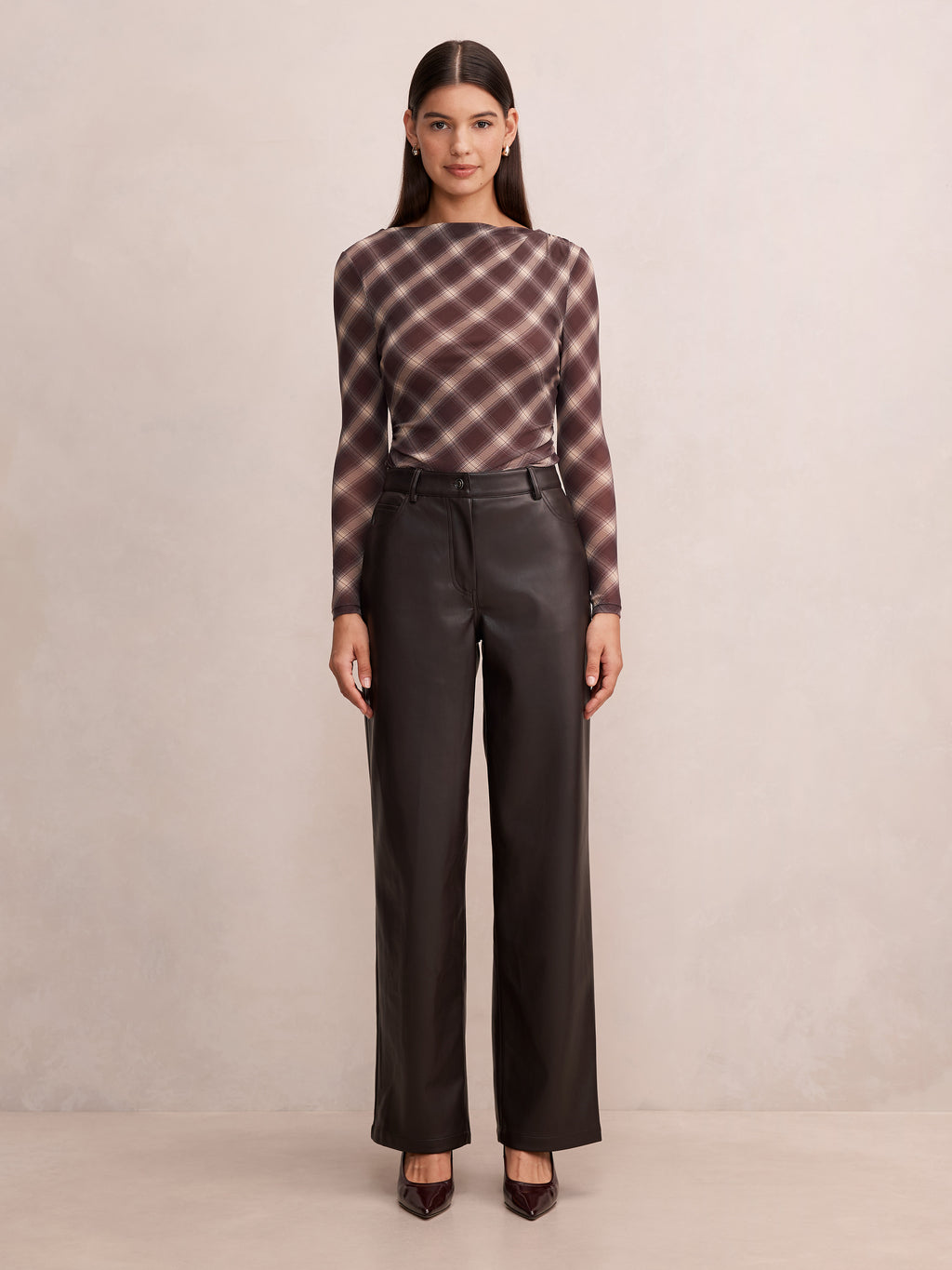 Allegra Check Long Sleeve Top