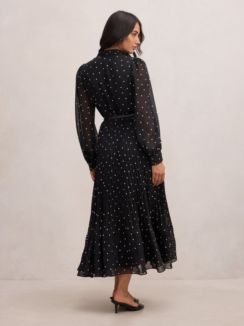 Clara Pleated Lace Trim Midi Dress