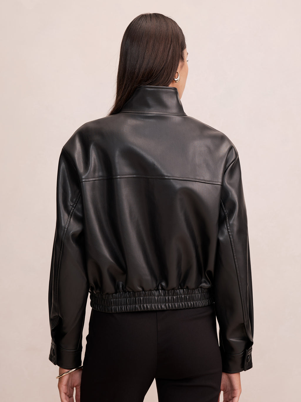 Clara PU Funnel Neck Bomber