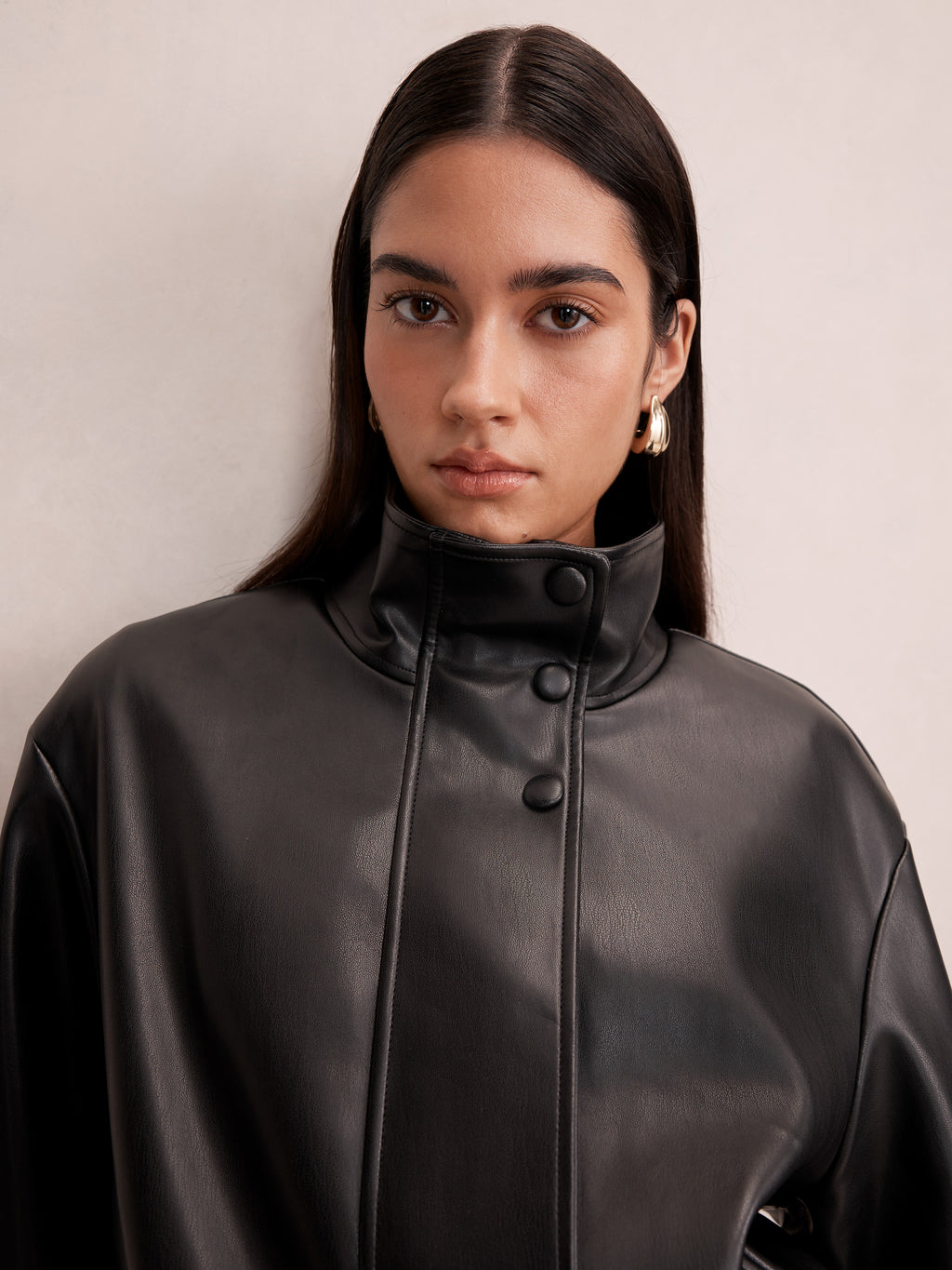 Clara PU Funnel Neck Bomber