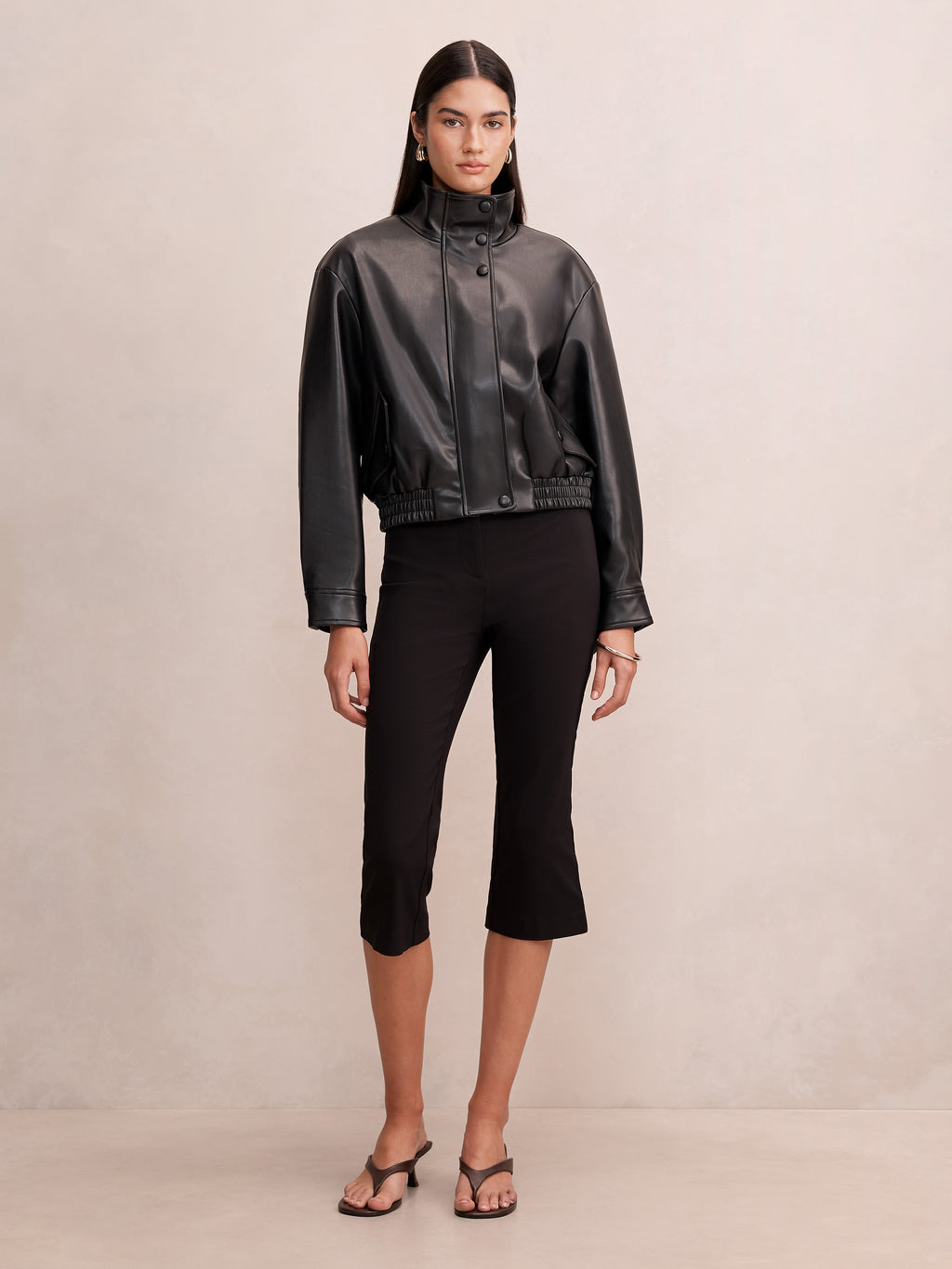 Clara PU Funnel Neck Bomber