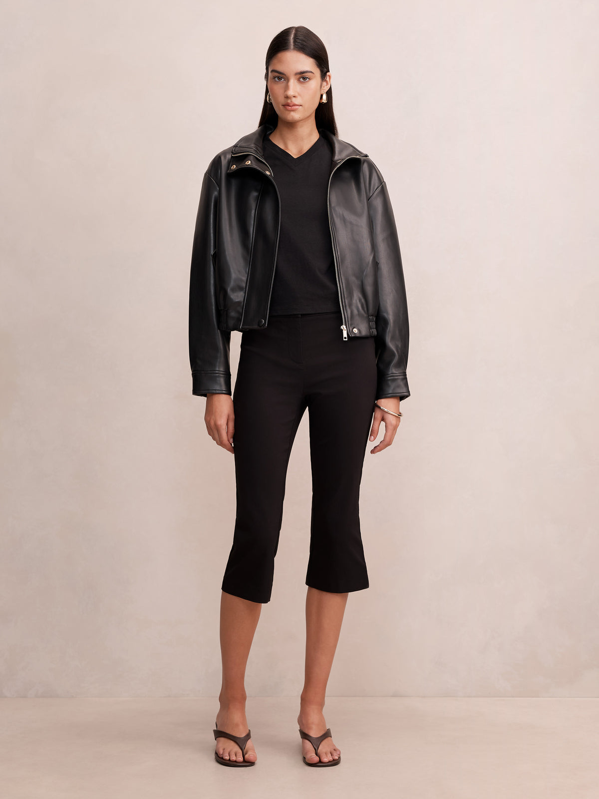 Clara PU Funnel Neck Bomber