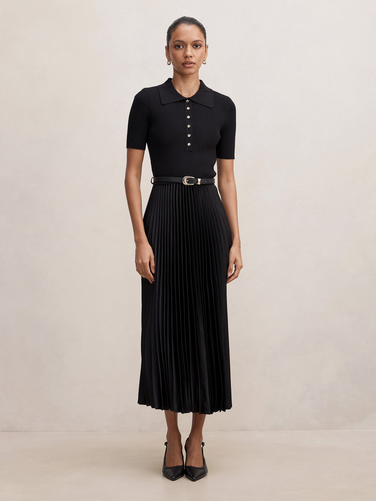 Priya Petite Satin Pleat Dress