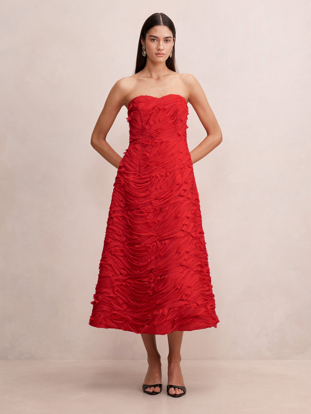Cameron Strapless Texture Midi