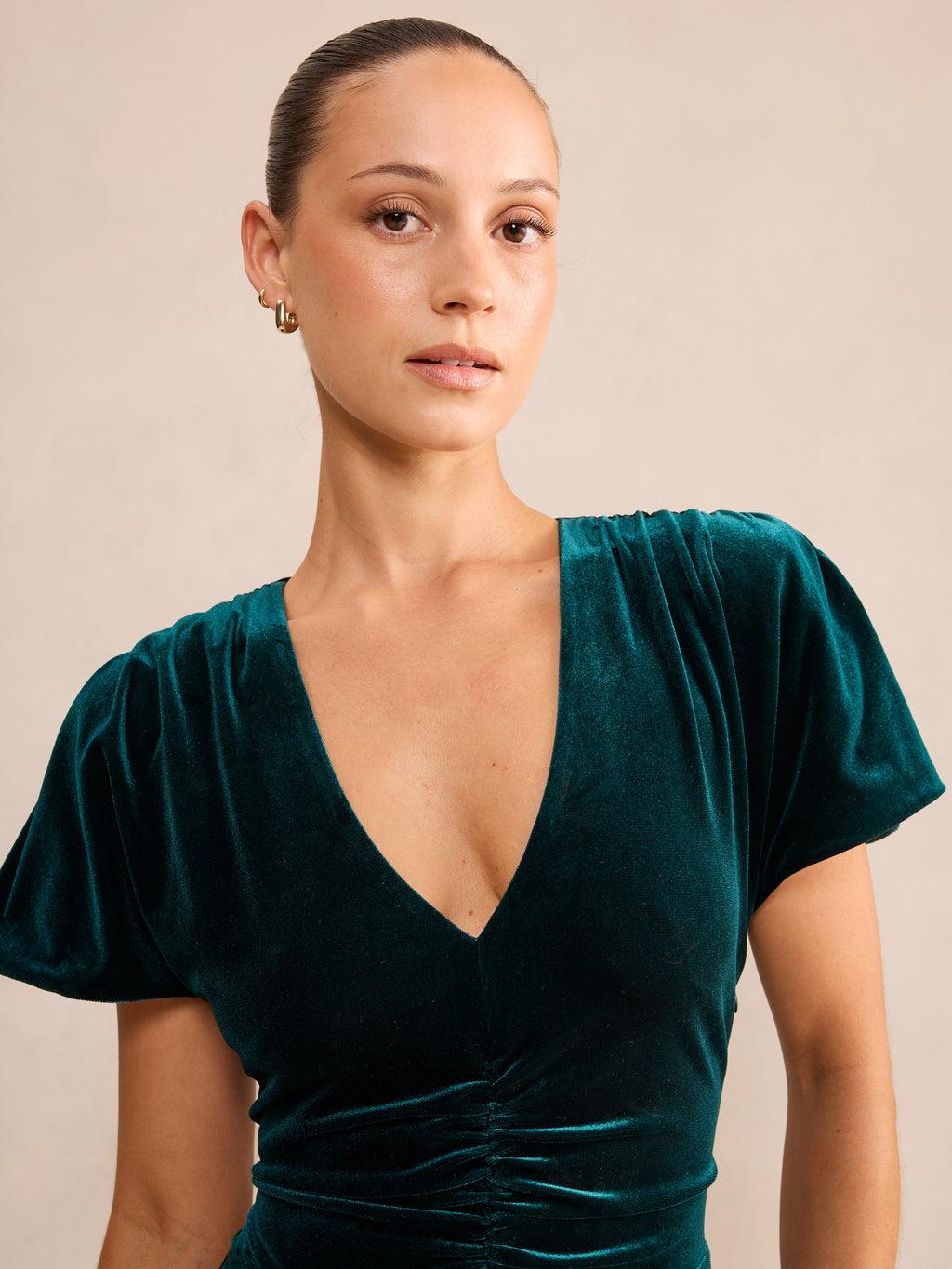 Elma Petite Velvet Ruched Maxi