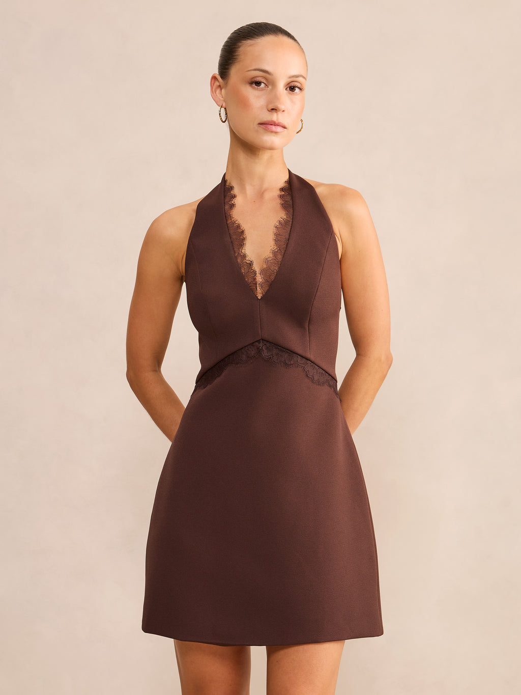 Kobi Petite Lace Halter Mini Dress