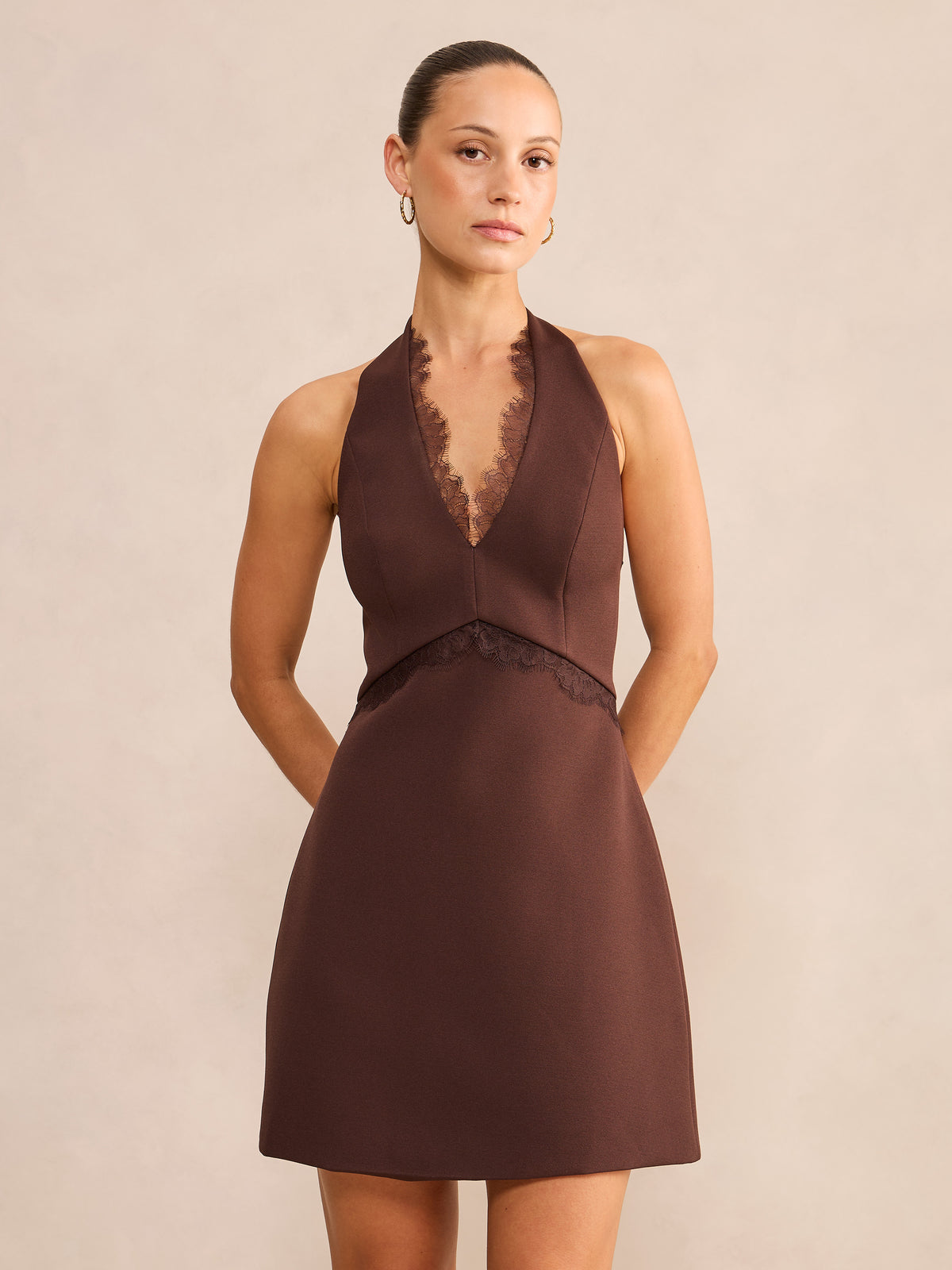 Kobi Petite Lace Halter Mini Dress