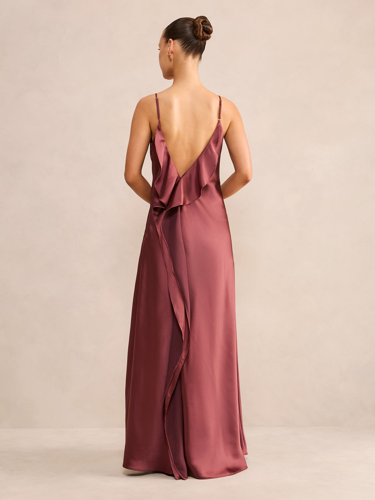 Allora Petite Ruffle Back Satin Maxi