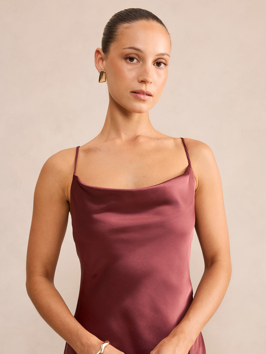 Allora Petite Ruffle Back Satin Maxi