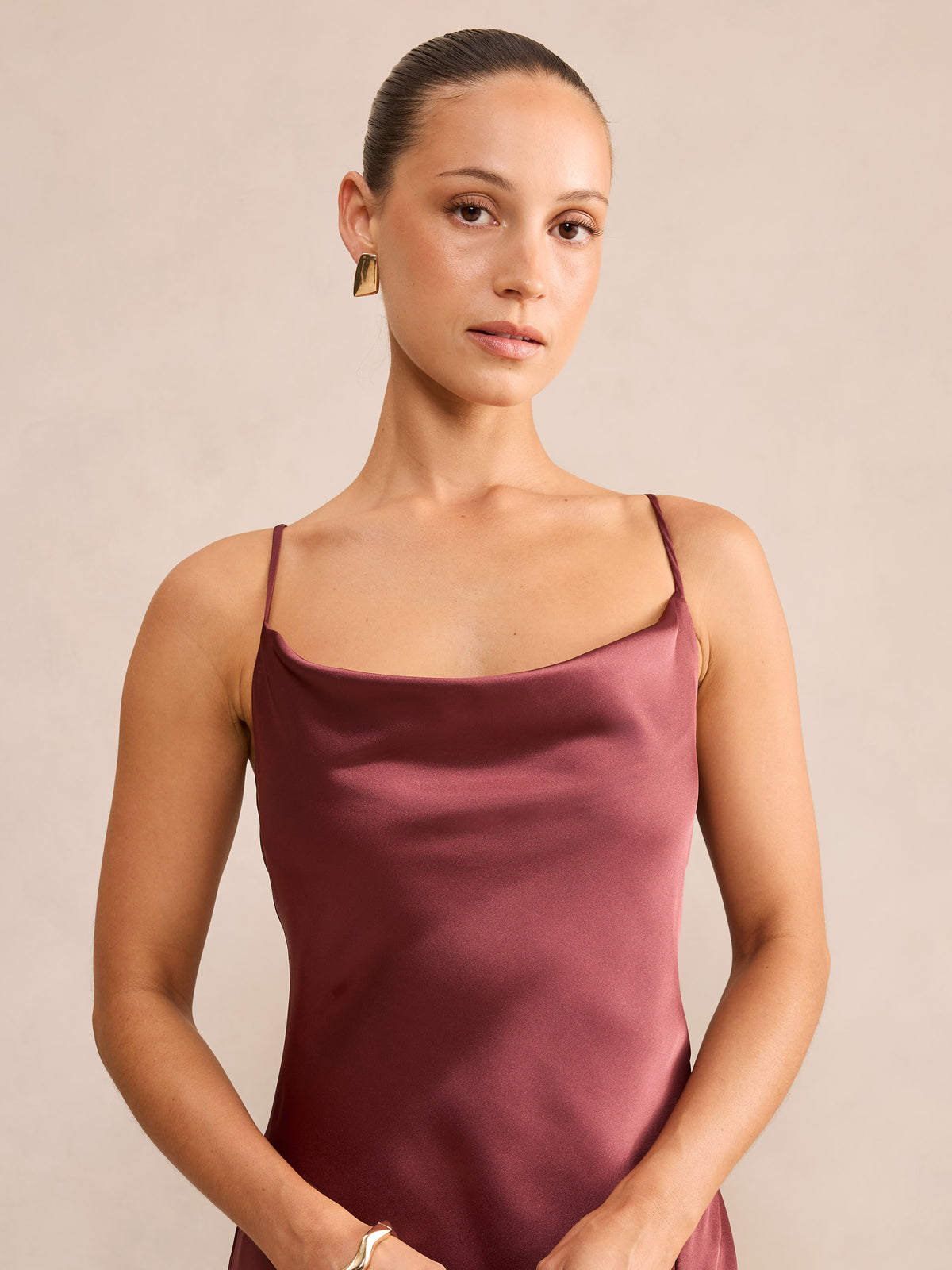 Allora Petite Ruffle Back Satin Maxi
