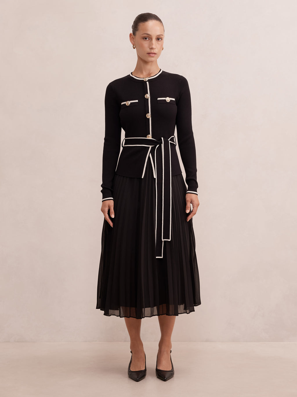 Delilah Petite Tipped Pleat Hem Midi
