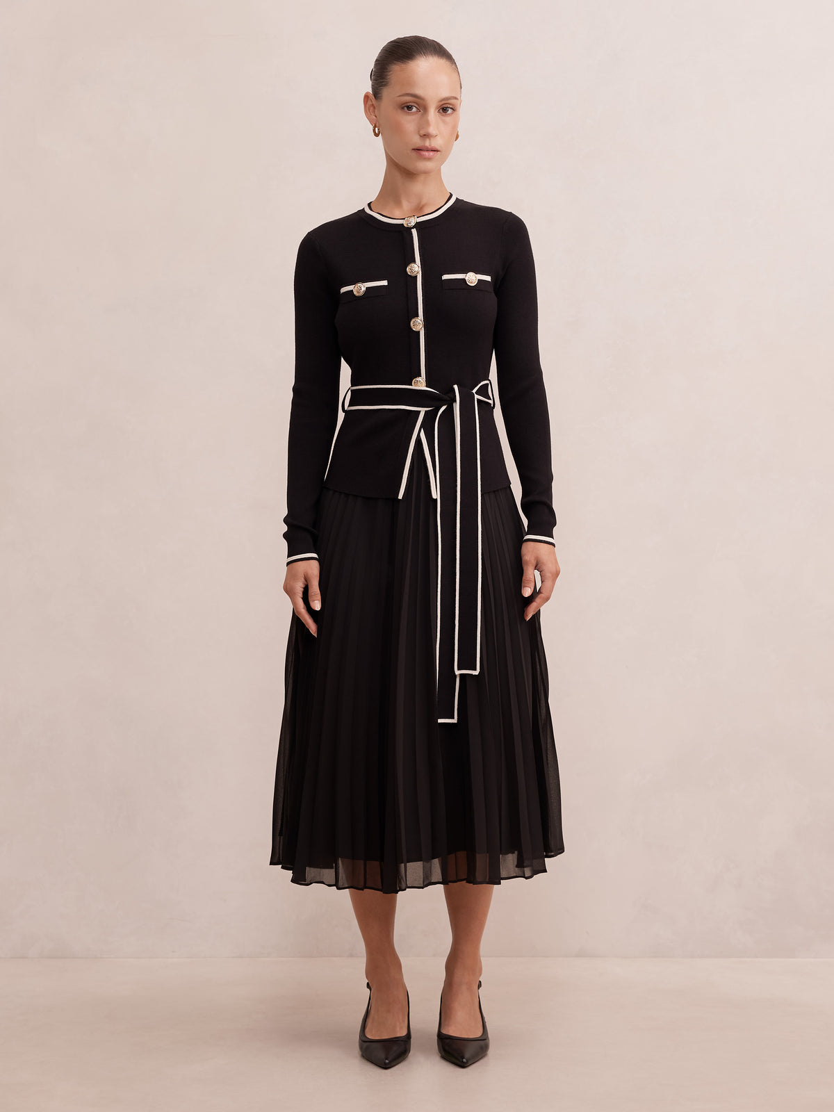 Delilah Petite Tipped Pleat Hem Midi